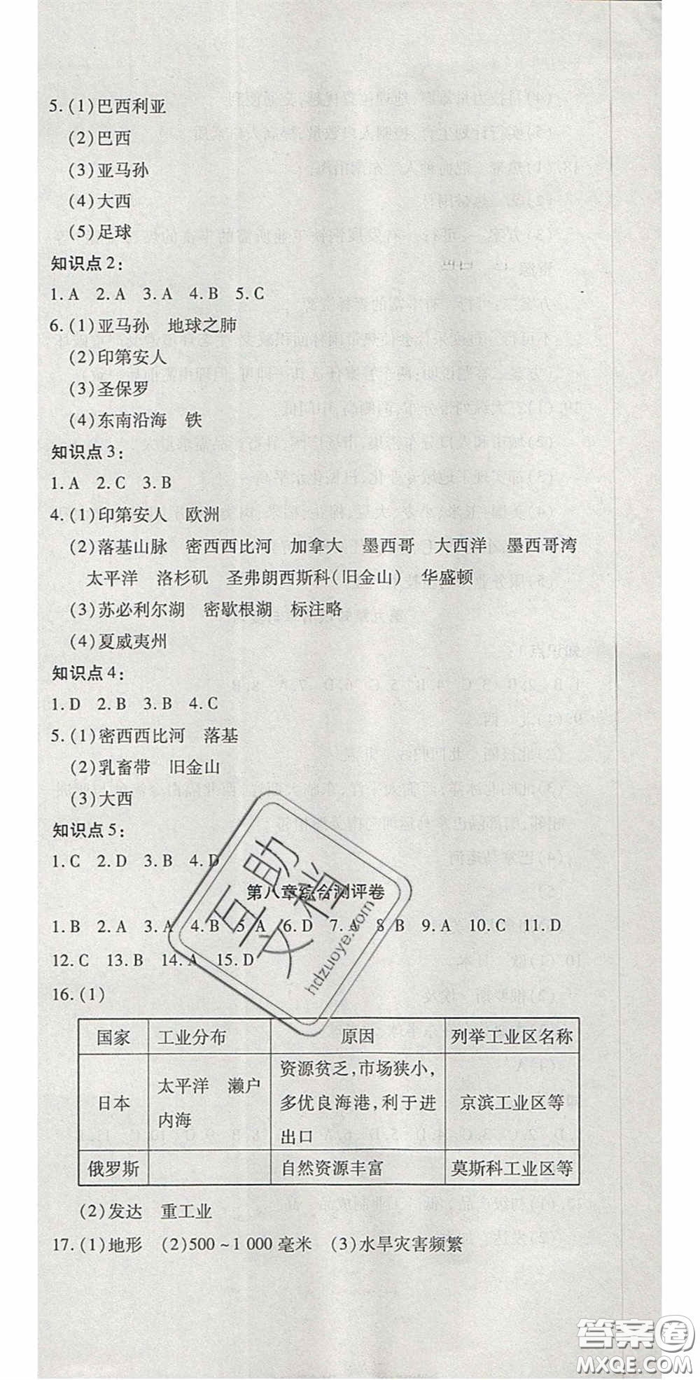 2020開心一卷通全優(yōu)大考卷七年級地理下冊商務(wù)星球版答案