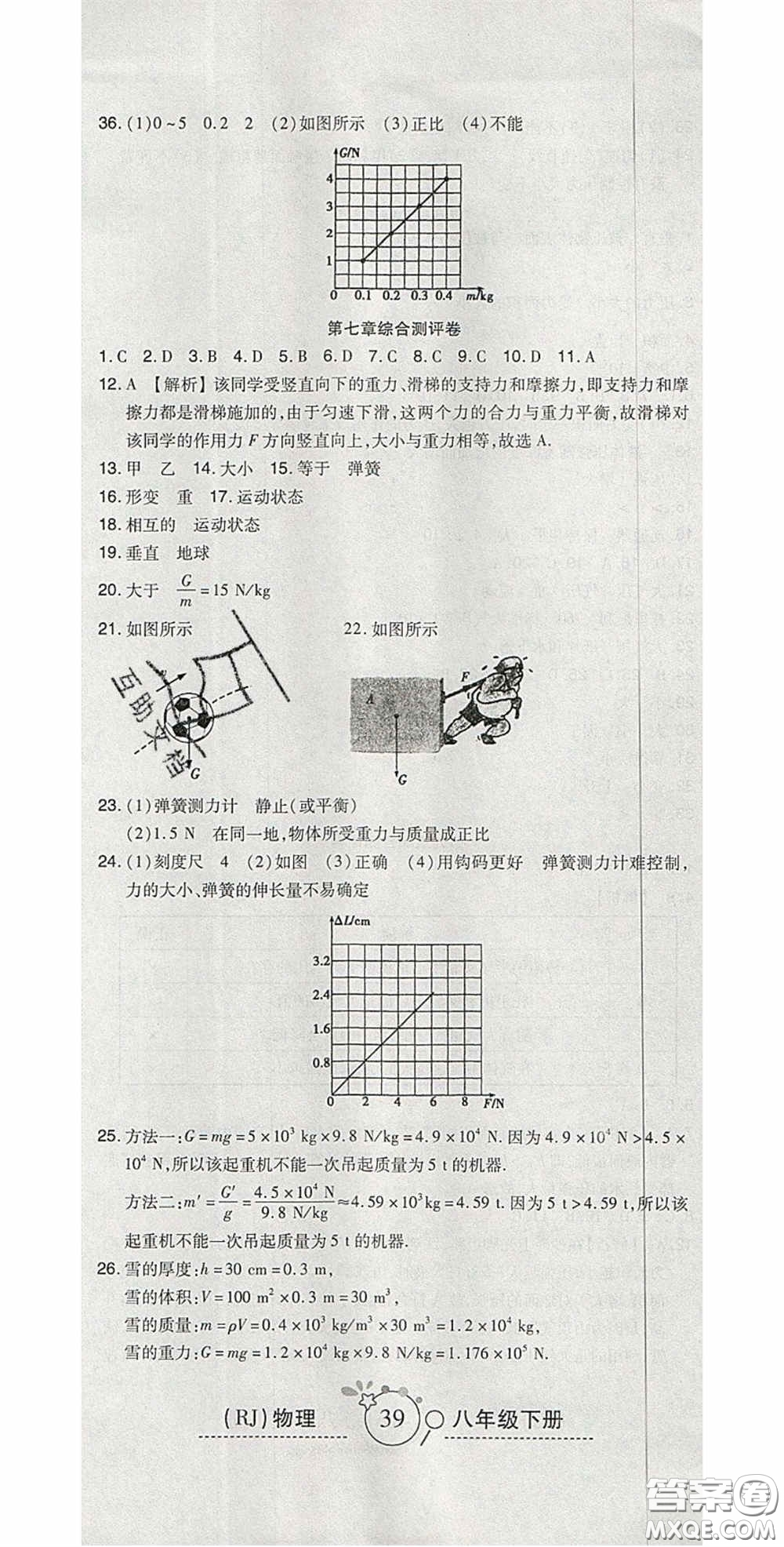 2020開心一卷通全優(yōu)大考卷八年級物理下冊人教版答案