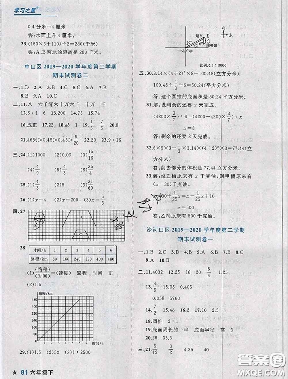 2020年名校期末大連市各區(qū)名校期中期末仿真試卷12套六年級(jí)數(shù)學(xué)下冊(cè)答案