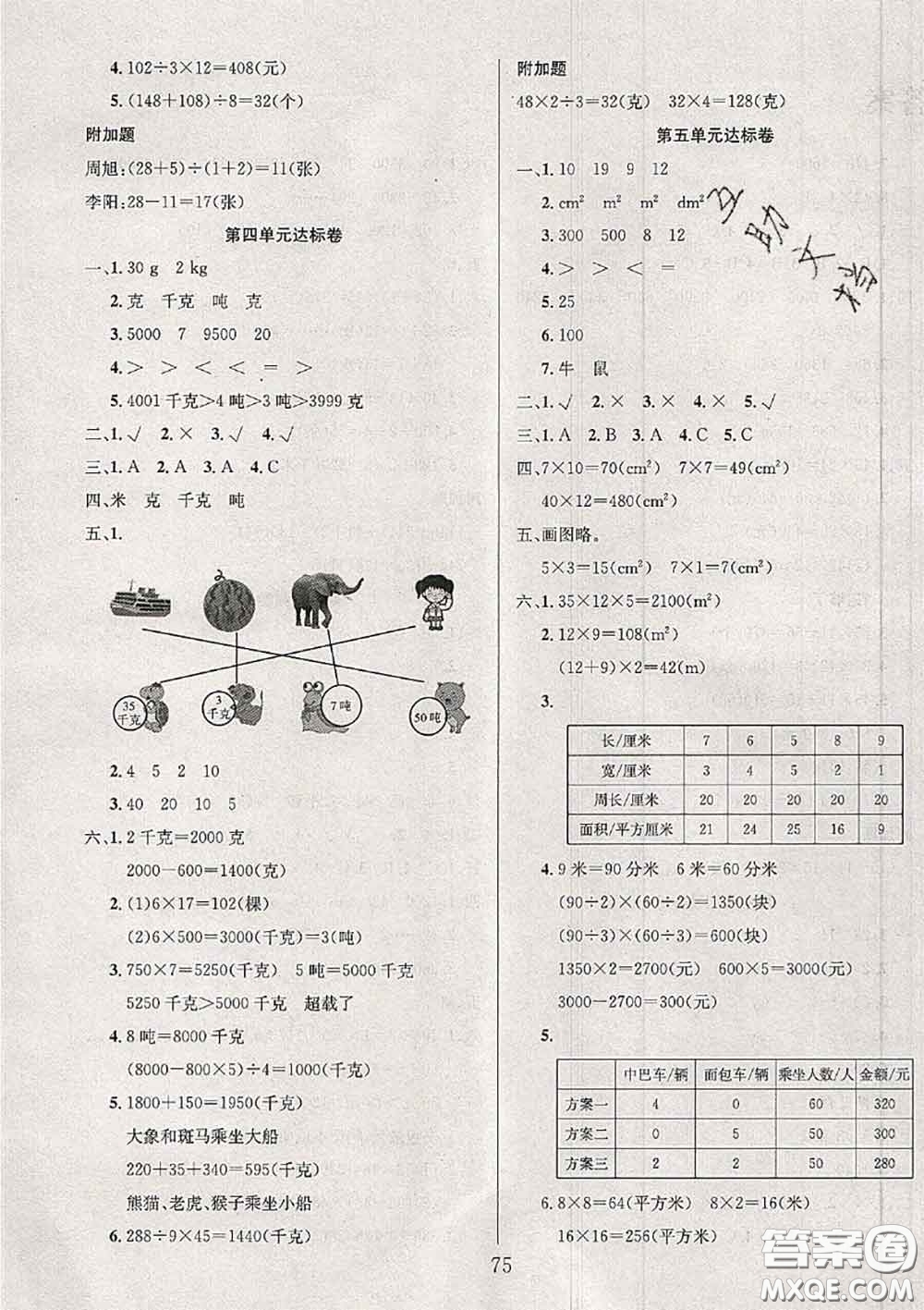 2020年考易通大試卷三年級數學下冊北師版答案