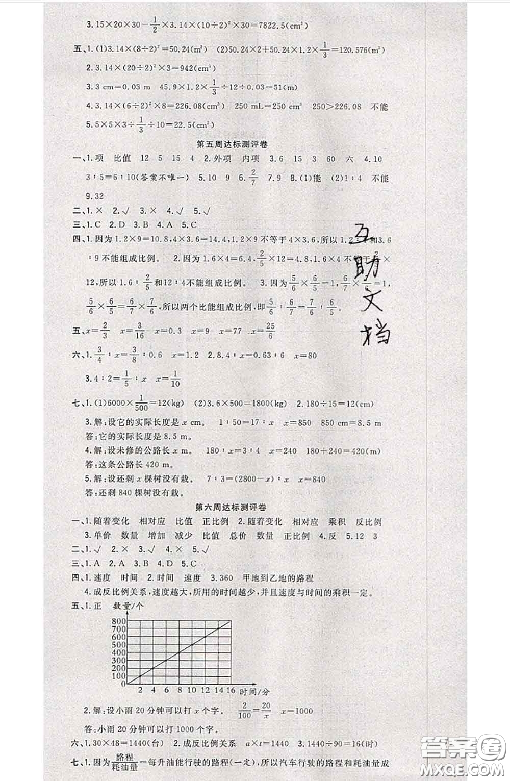 南方出版社2020狀元大考卷六年級數(shù)學下冊人教版答案