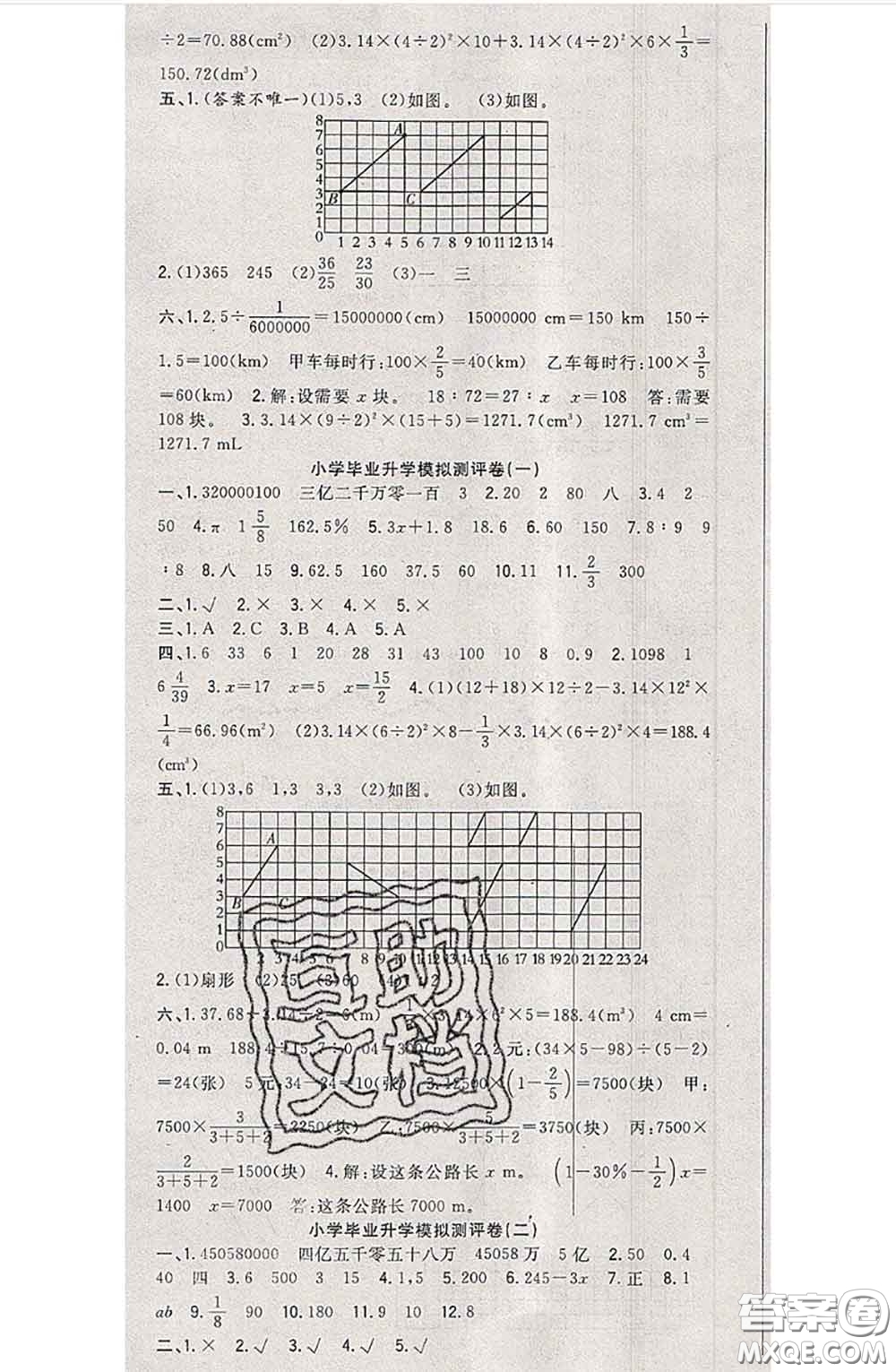 南方出版社2020狀元大考卷六年級(jí)數(shù)學(xué)下冊(cè)北師版答案