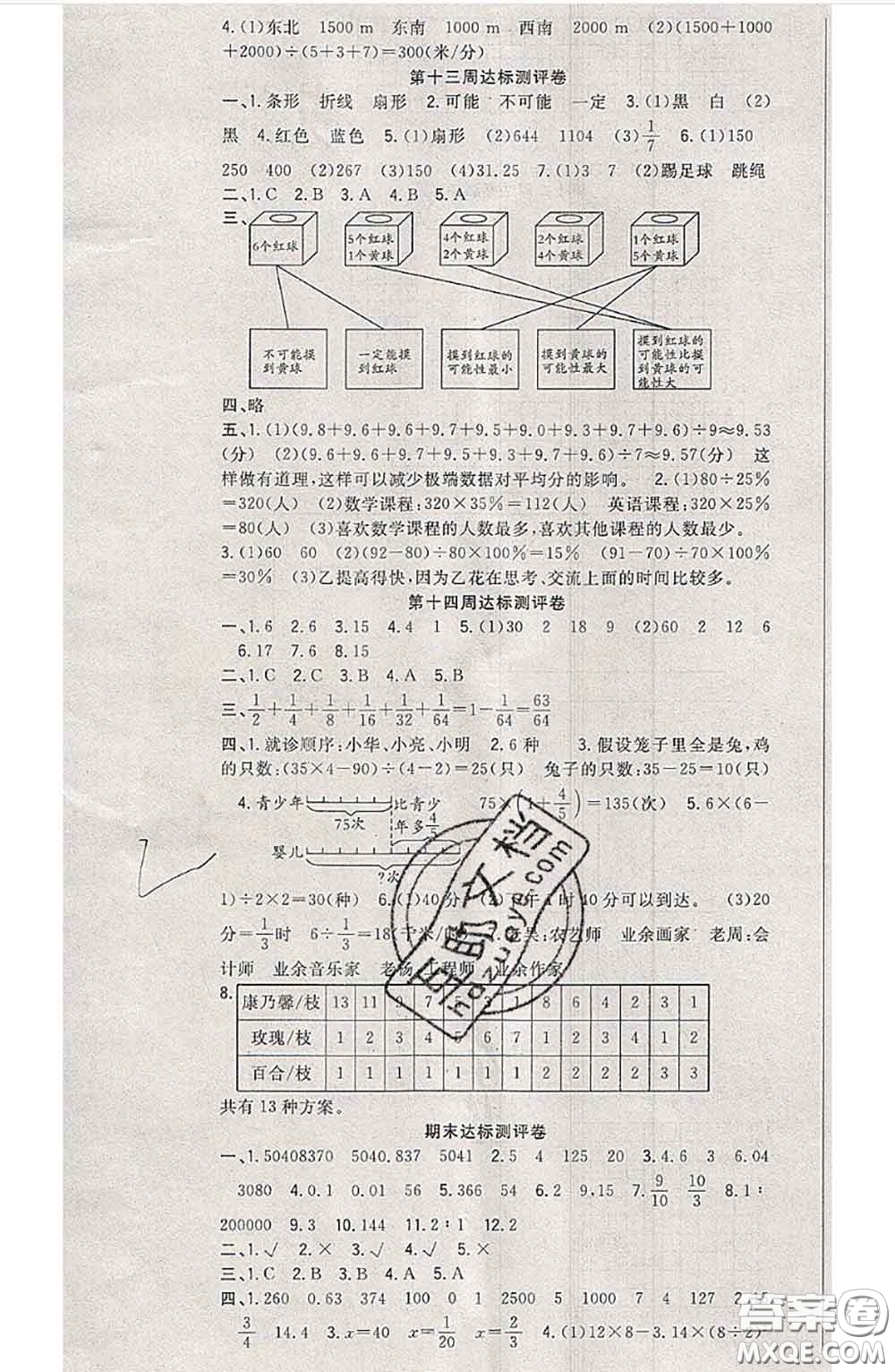 南方出版社2020狀元大考卷六年級(jí)數(shù)學(xué)下冊(cè)北師版答案