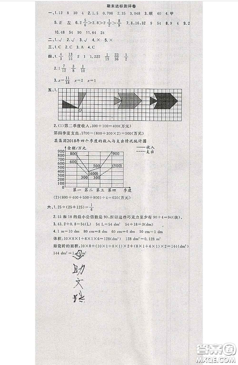 南方出版社2020狀元大考卷五年級(jí)數(shù)學(xué)下冊人教版答案