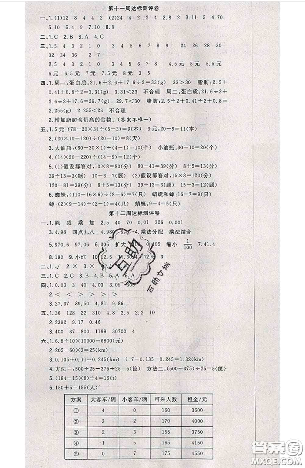 南方出版社2020狀元大考卷四年級(jí)數(shù)學(xué)下冊(cè)人教版答案