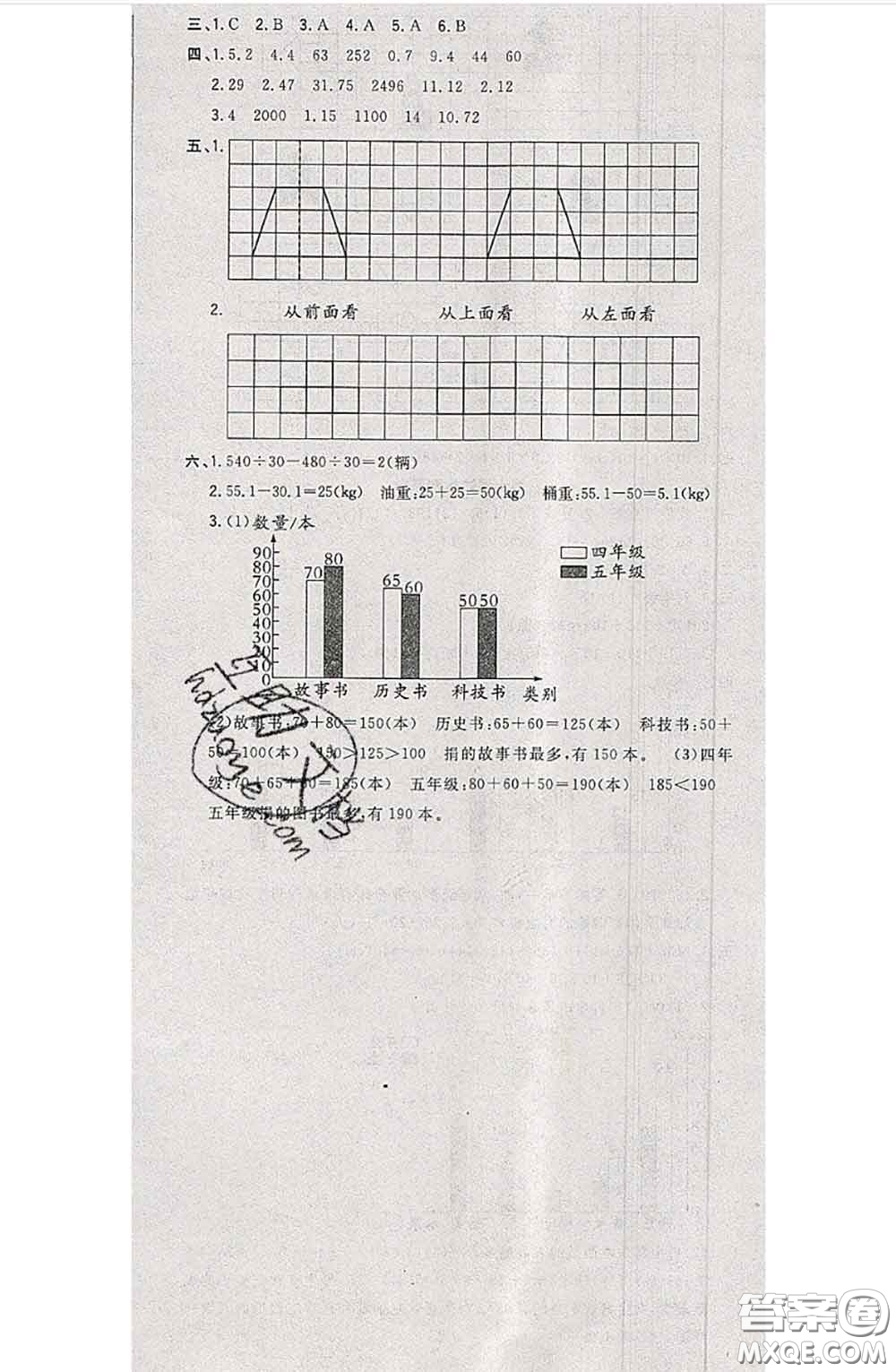 南方出版社2020狀元大考卷四年級(jí)數(shù)學(xué)下冊(cè)人教版答案