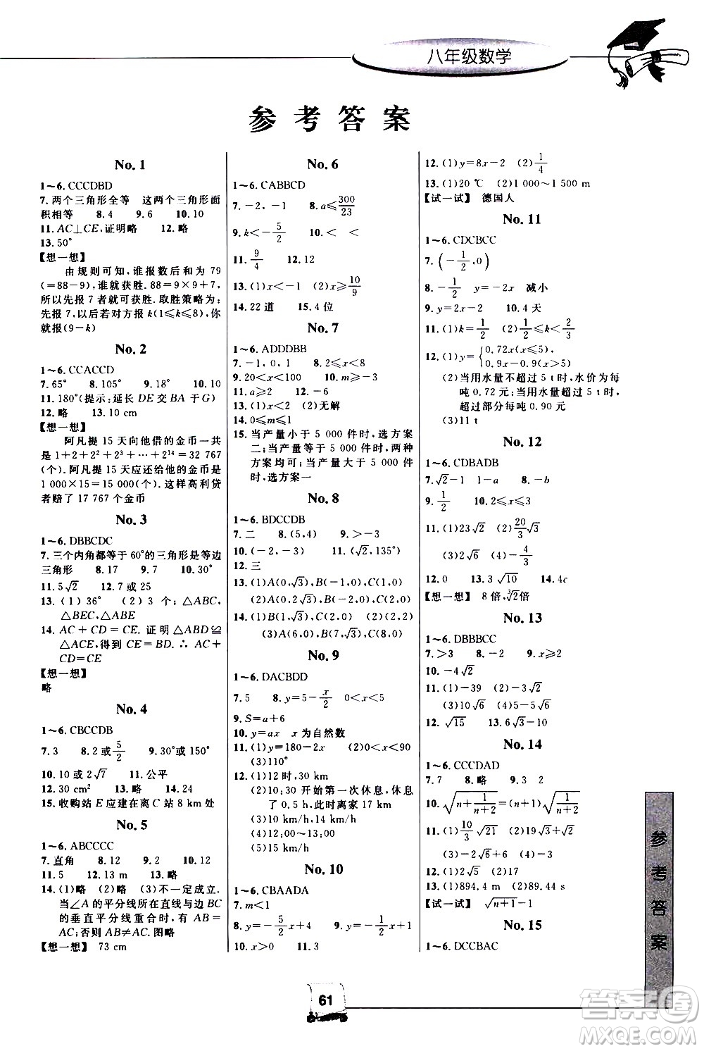 中國(guó)和平出版社2020年暑假新時(shí)空數(shù)學(xué)八年級(jí)Z浙教版參考答案