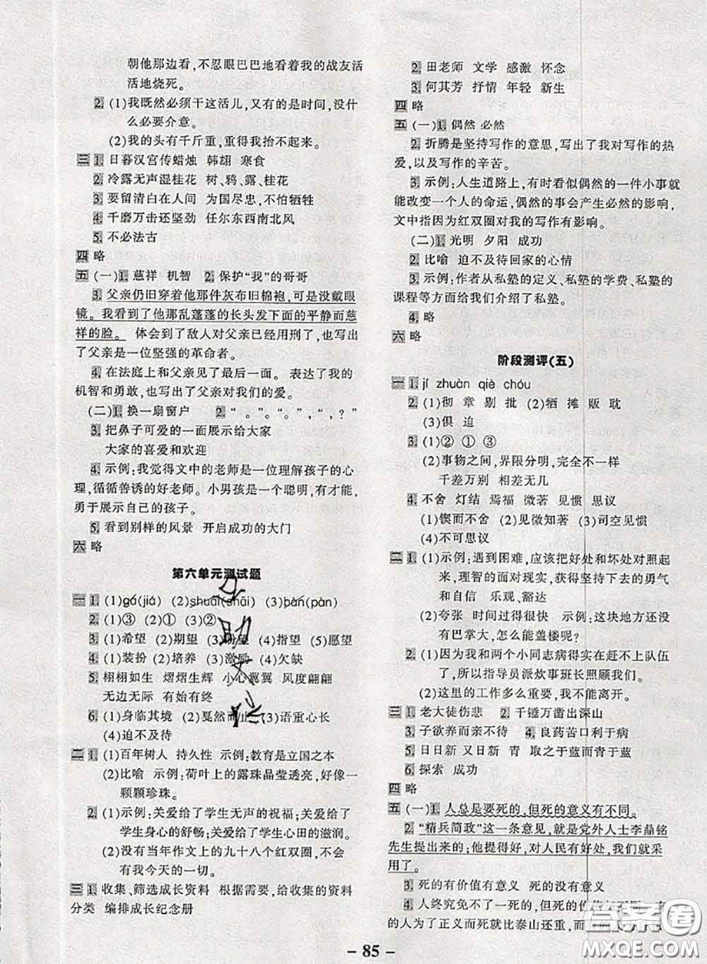 2020新版優(yōu)學(xué)全能大考卷考前沖刺100分六年級(jí)語(yǔ)文下冊(cè)人教版答案