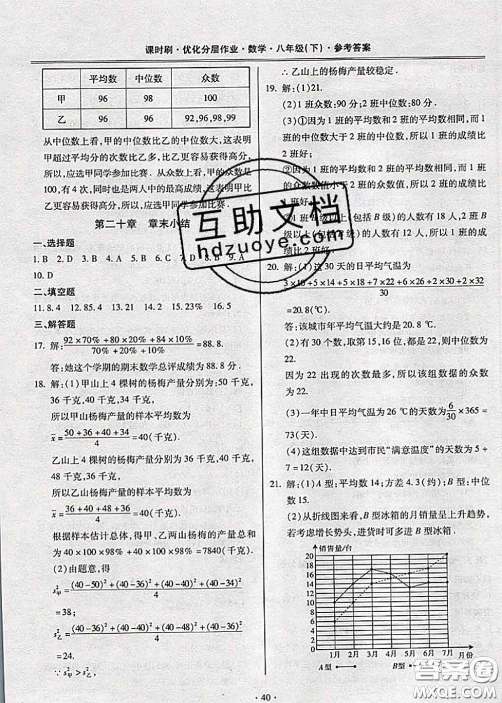 2020年課時刷優(yōu)化分層作業(yè)八年級數(shù)學(xué)下冊人教版答案