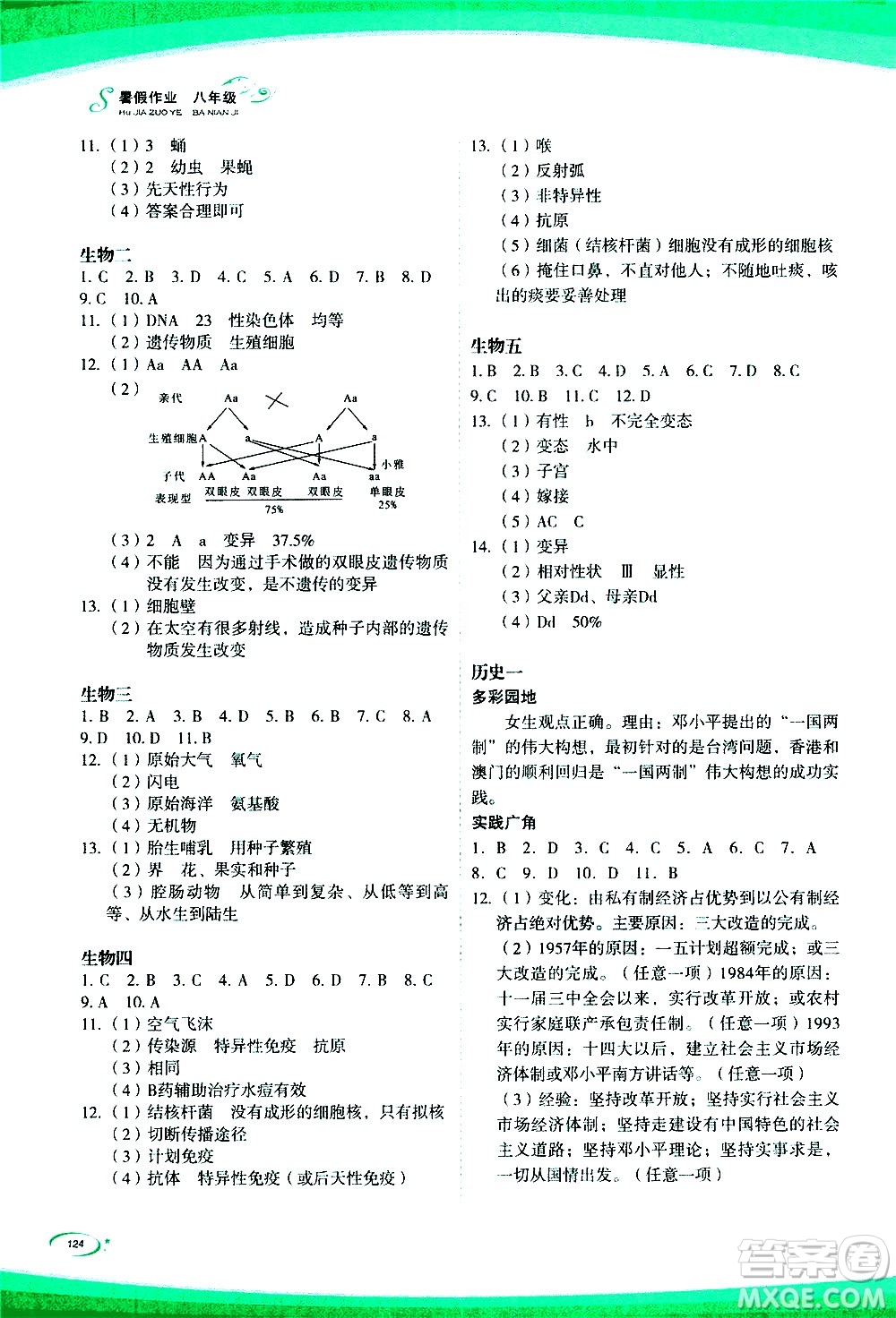 海峽文藝出版社2020版核按鈕暑假作業(yè)八年級(jí)合訂本參考答案