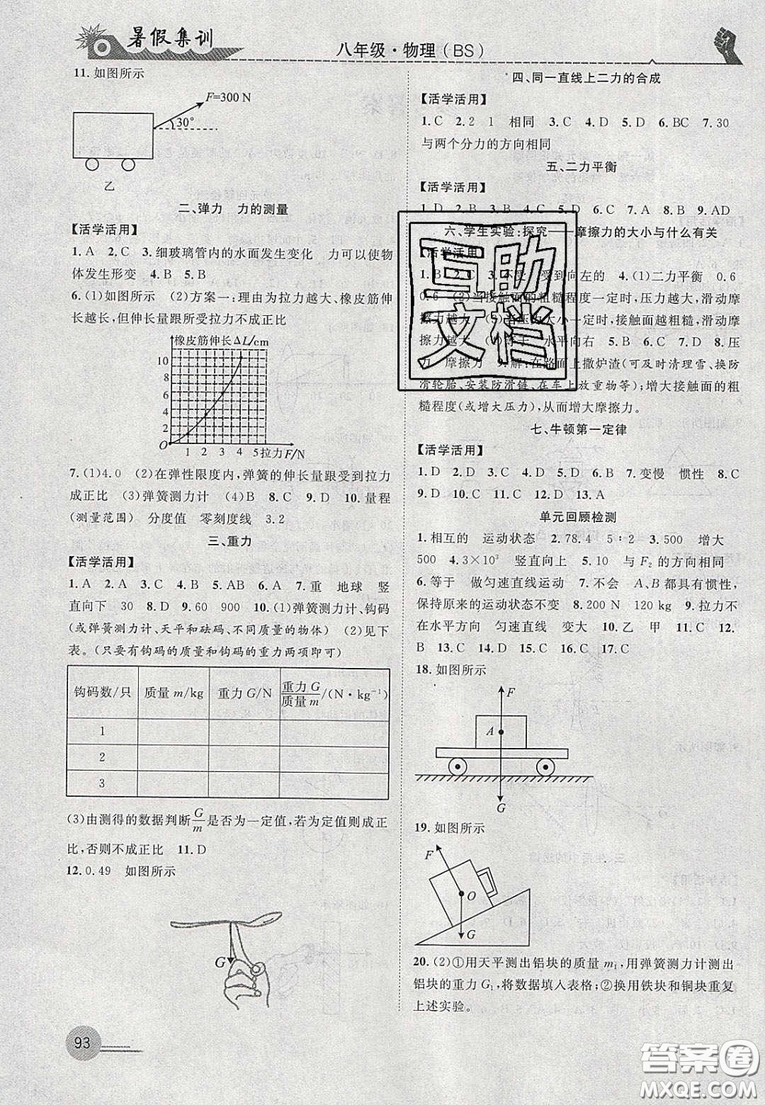 合肥工業(yè)大學(xué)出版社2020暑假集訓(xùn)八年級物理北師大版答案