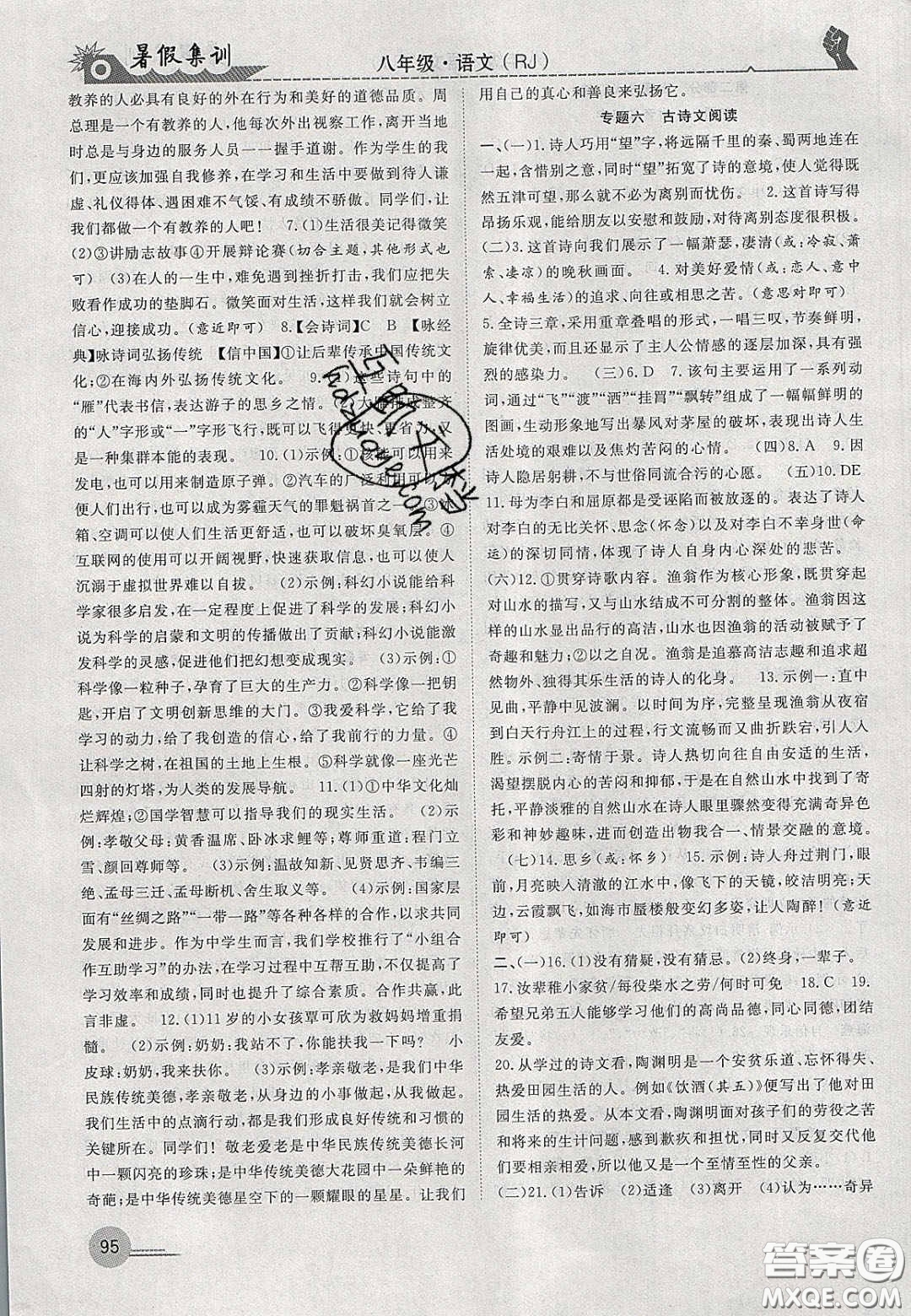 合肥工業(yè)大學(xué)出版社2020暑假集訓(xùn)八年級(jí)語(yǔ)文人教版答案