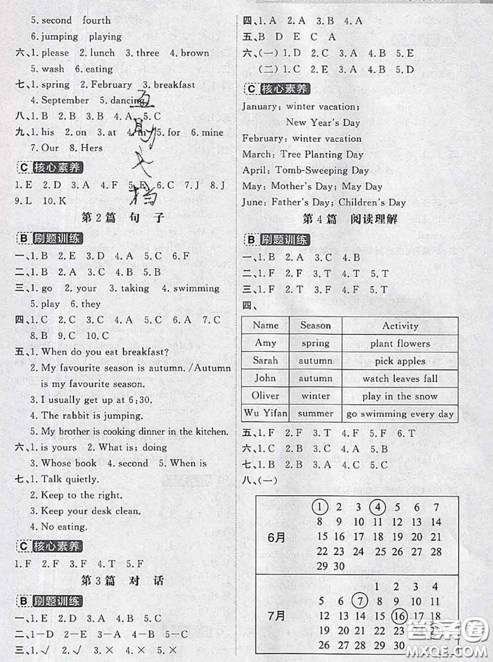 寧波出版社2020新版名師派暑假銜接五升六英語答案