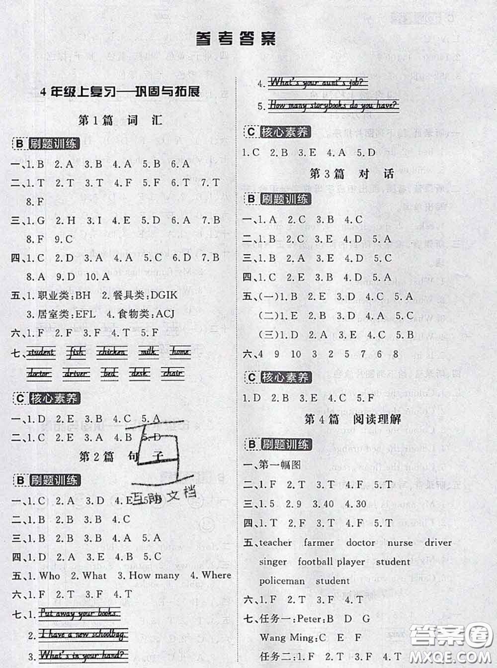 寧波出版社2020新版名師派暑假銜接四升五英語(yǔ)答案