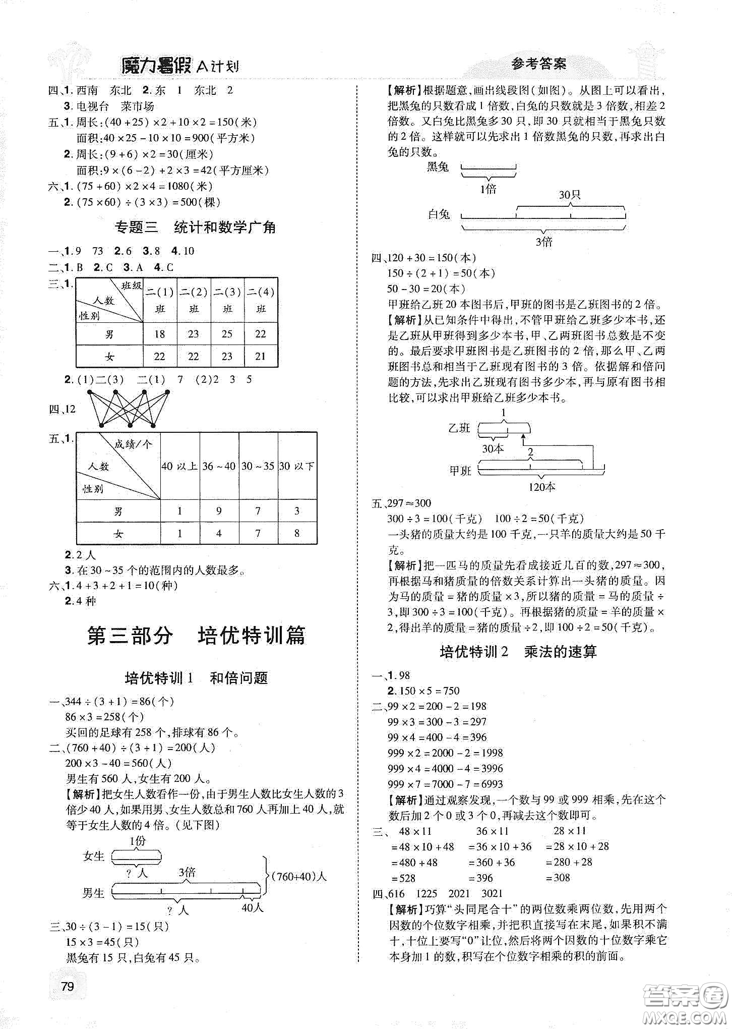 宇恒文化2020魔力暑假A計(jì)劃三年級數(shù)學(xué)人教版答案