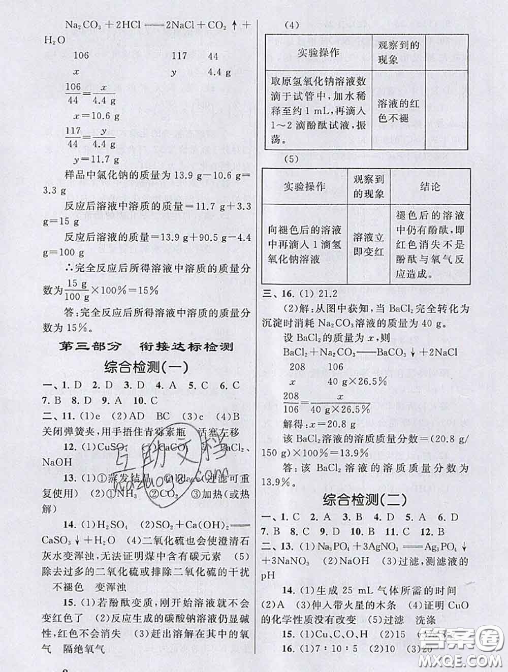 安徽人民出版社2020年暑假大串聯(lián)九年級化學人教版答案