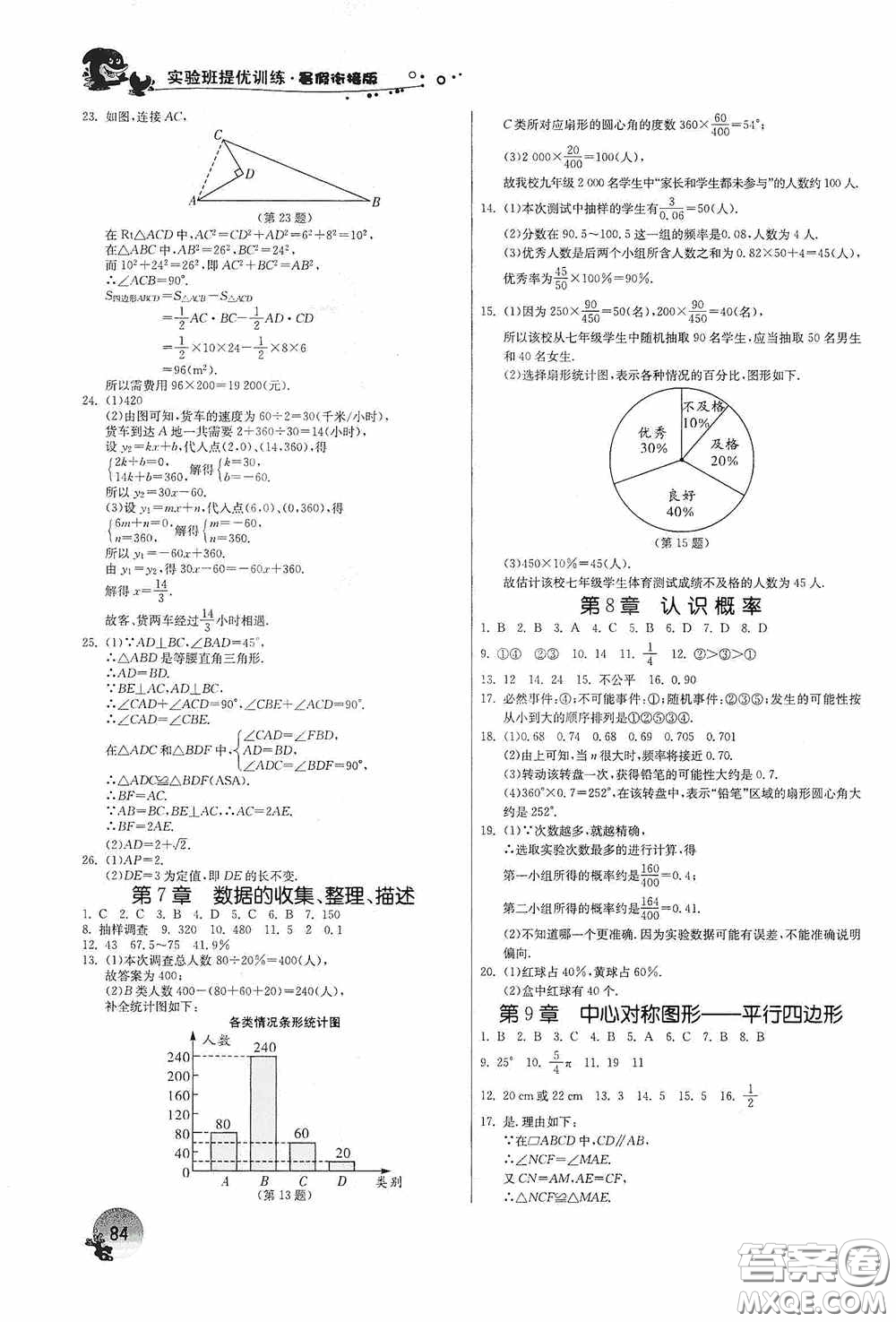 江蘇人民出版社2020實驗班提優(yōu)訓(xùn)練暑假銜接版八升九年級數(shù)學JSKJ版答案