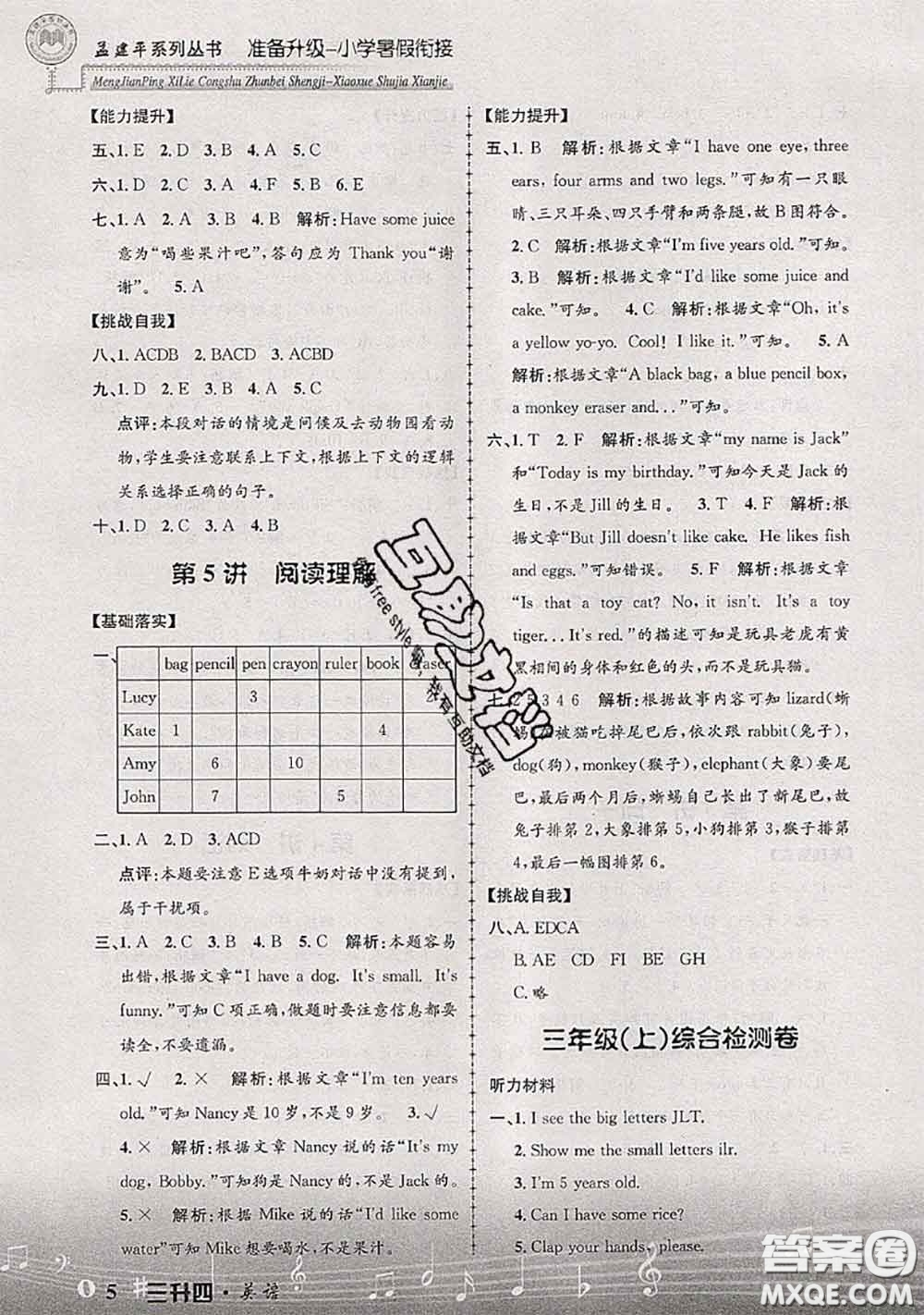 2020年孟建平準備升級小學暑假銜接三升四英語人教版答案