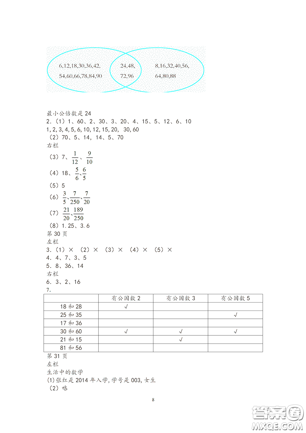 2020安徽省暑假作業(yè)五年級數(shù)學(xué)蘇教版答案