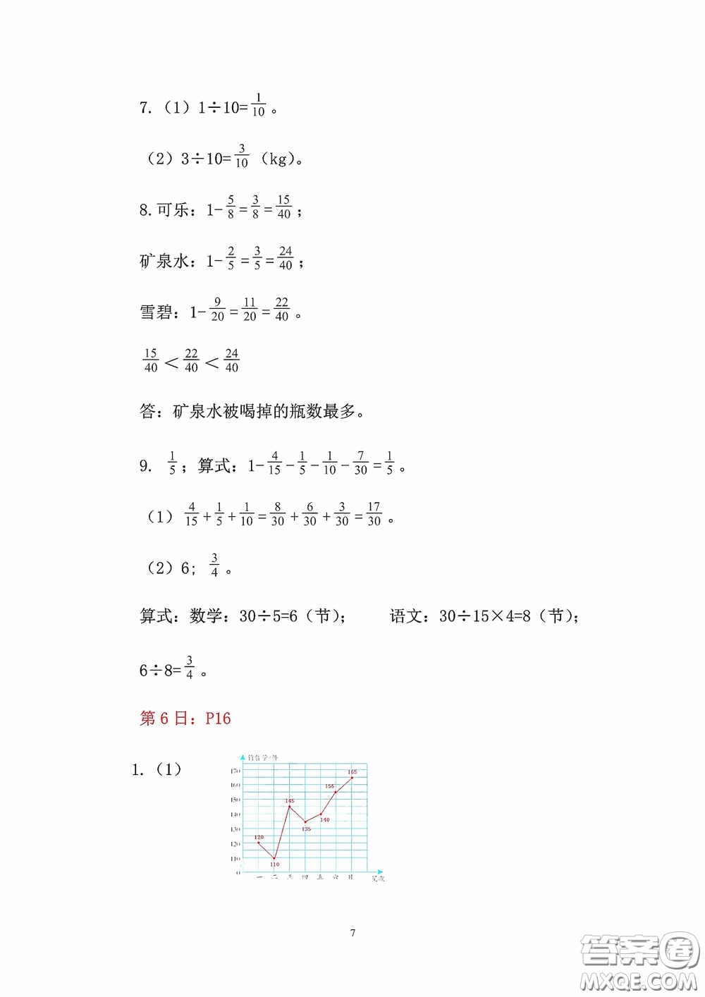 2020安徽省暑假作業(yè)五年級(jí)數(shù)學(xué)人教版答案