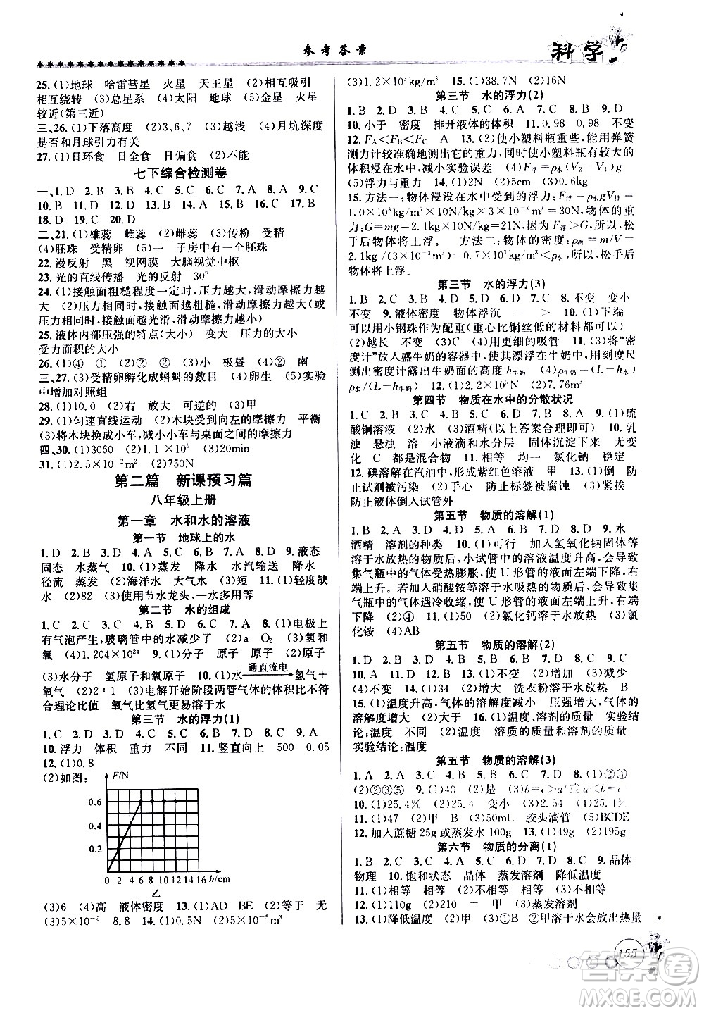 浙江工商大學(xué)出版社2020年暑假銜接起跑線科學(xué)七升八Z浙教版參考答案