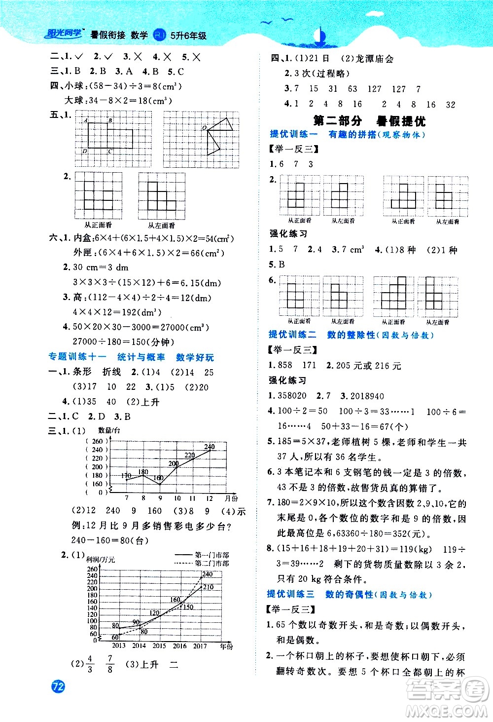 2020年陽(yáng)光同學(xué)暑假銜接5升6數(shù)學(xué)RJ人教版參考答案