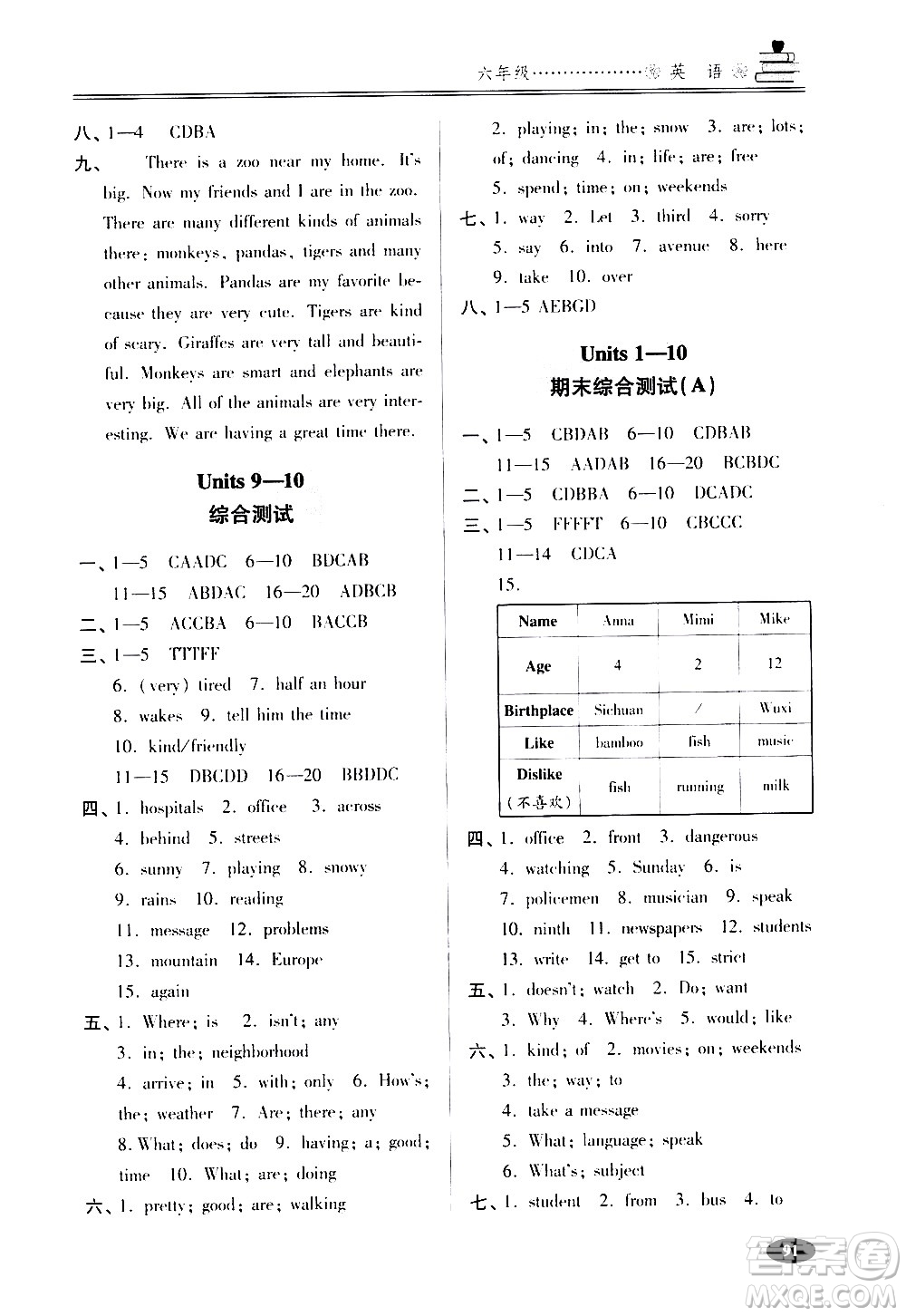 青島出版社2020年暑假銜接教程五四制六年級英語參考答案