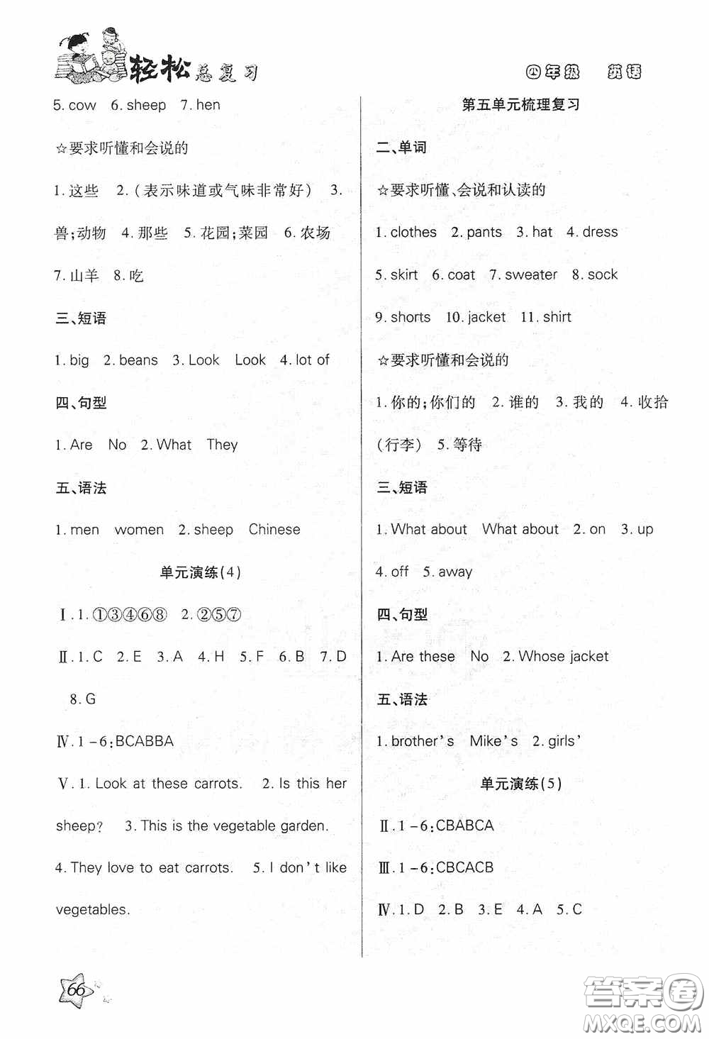 湖南大學(xué)出版社2020湘岳假期暑假作業(yè)四年級(jí)英語(yǔ)PEP版答案