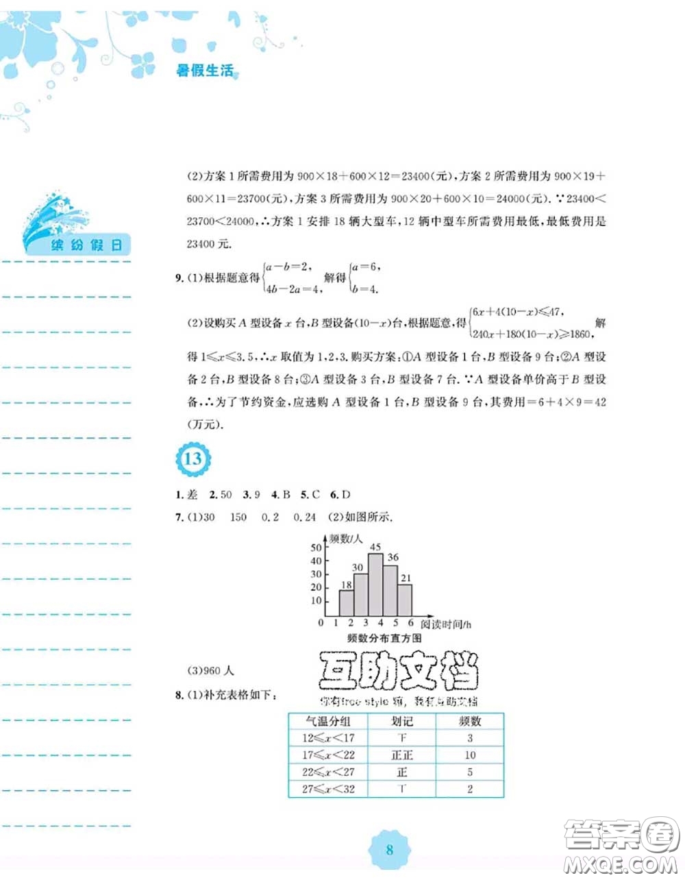 安徽教育出版社2020年暑假生活七年級(jí)數(shù)學(xué)人教版答案