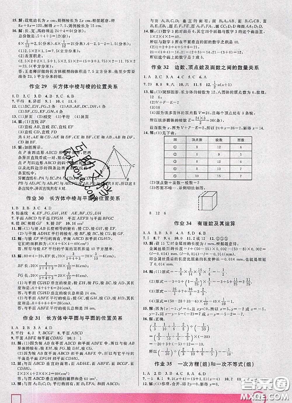 2020年鐘書金牌暑假作業(yè)導(dǎo)與練六年級(jí)數(shù)學(xué)上海專版參考答案