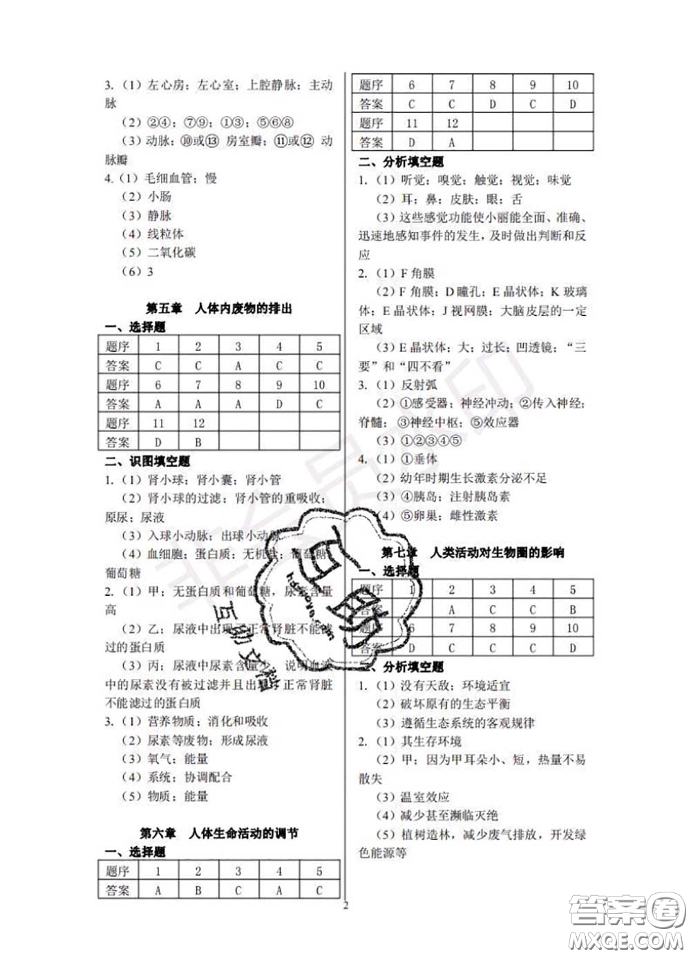 中西書局2020年鵬教圖書精彩假期暑假篇七年級生物答案