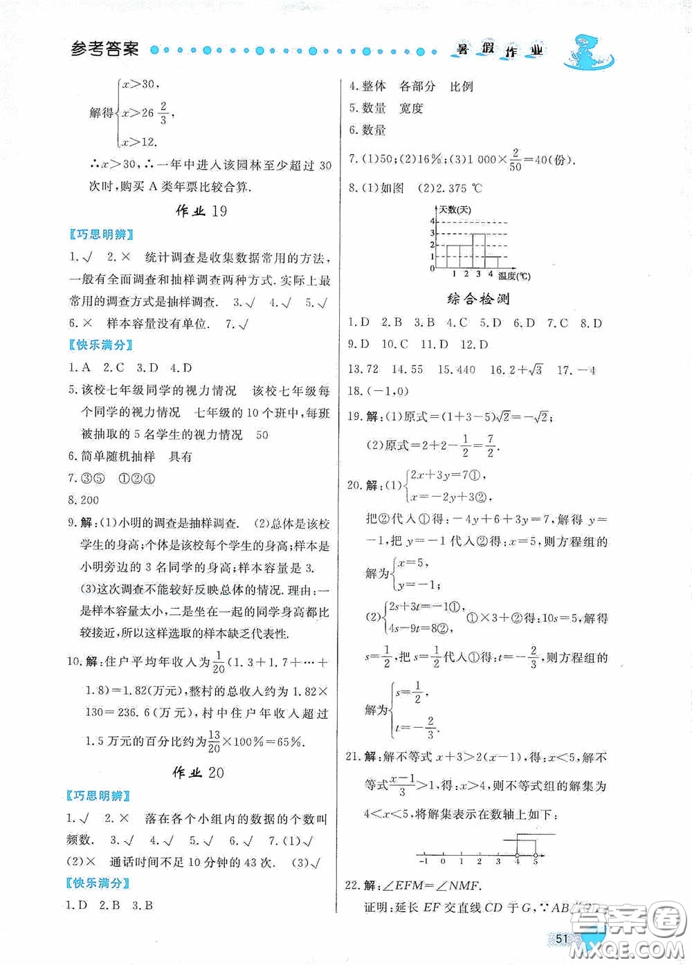 內(nèi)蒙古人民出版社2020暑假作業(yè)七年級(jí)數(shù)學(xué)人教版答案