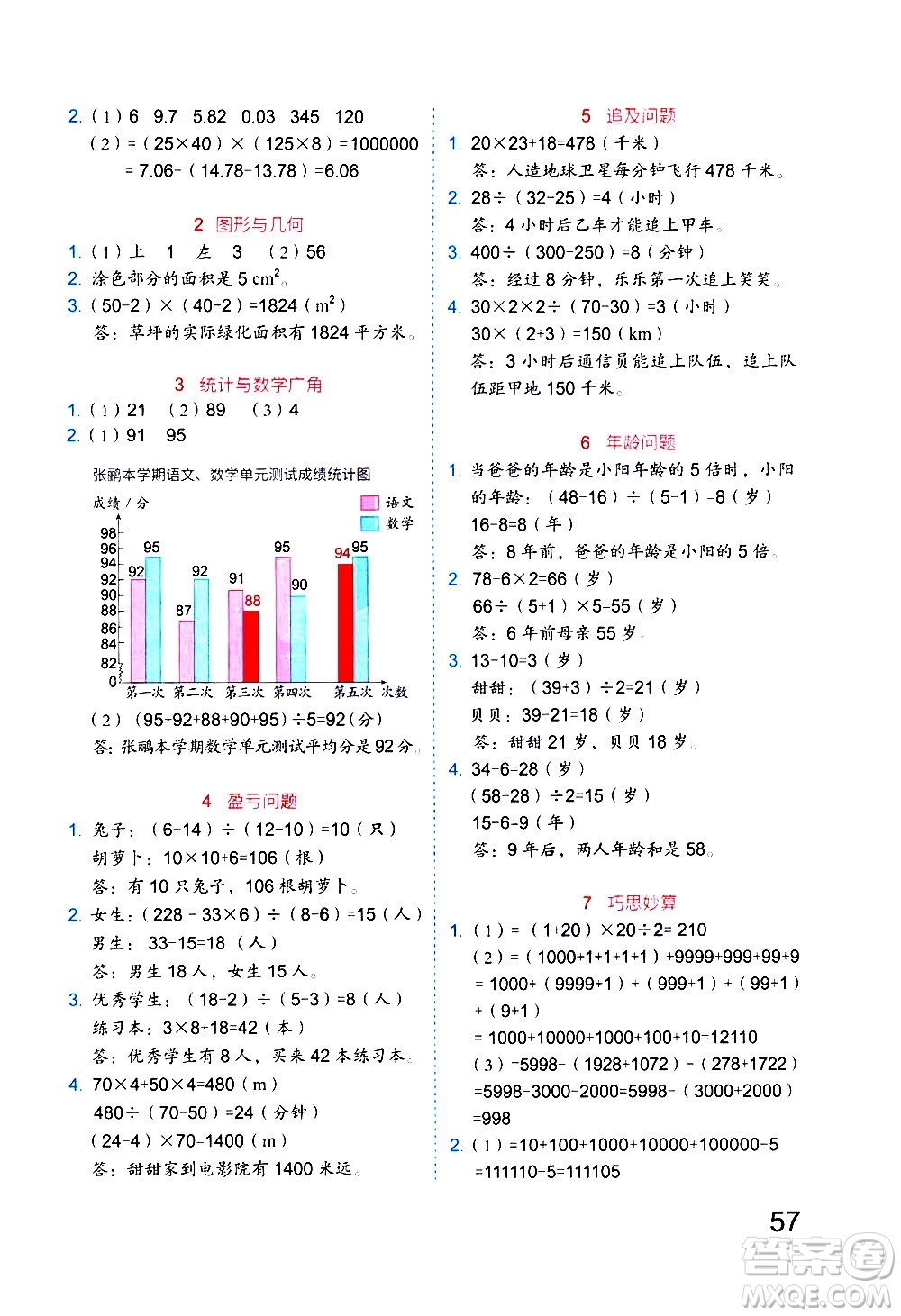 吉林大學(xué)出版社2020年新思維假期作業(yè)暑假四年級數(shù)學(xué)RJB人教版參考答案