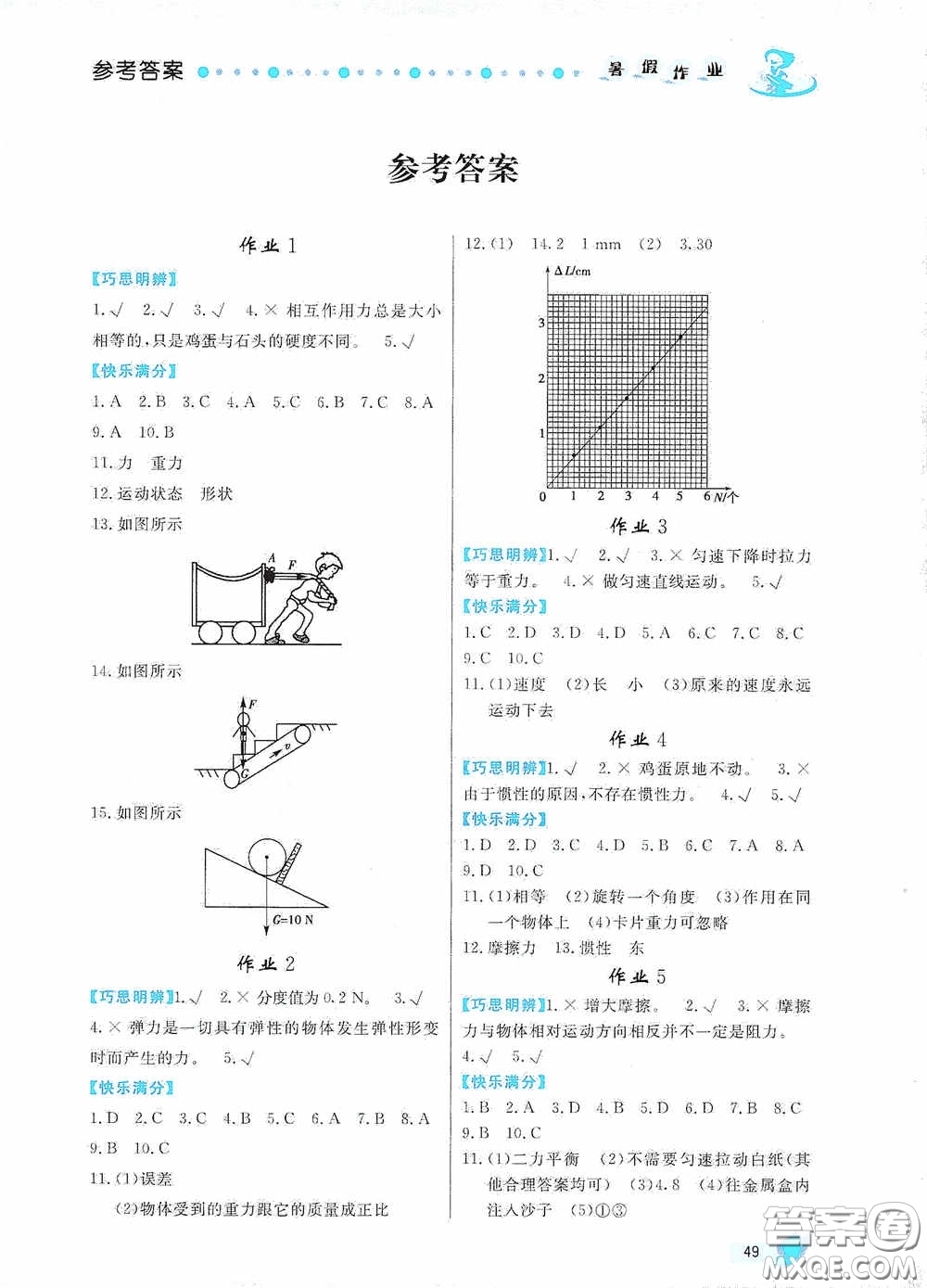 內(nèi)蒙古人民出版社2020暑假作業(yè)八年級(jí)物理人教版答案