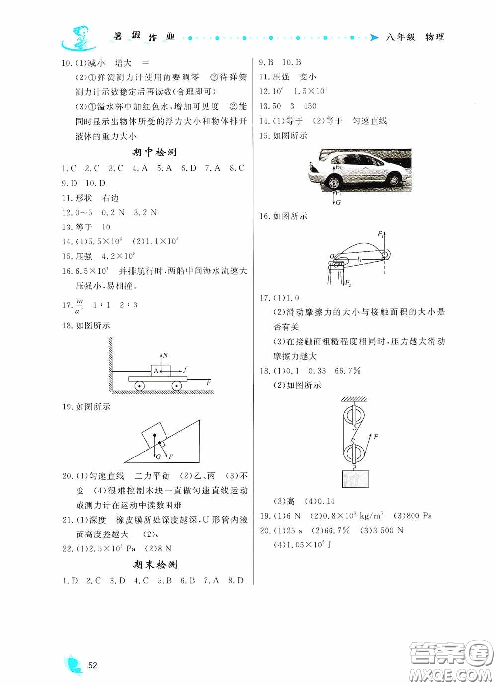 內(nèi)蒙古人民出版社2020暑假作業(yè)八年級(jí)物理人教版答案