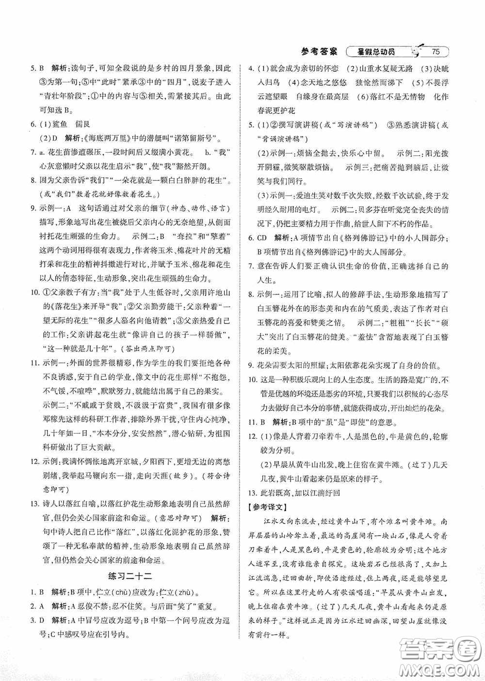 寧夏人民教育出版社2021經(jīng)綸學(xué)典暑假總動員語文七年級人教版答案