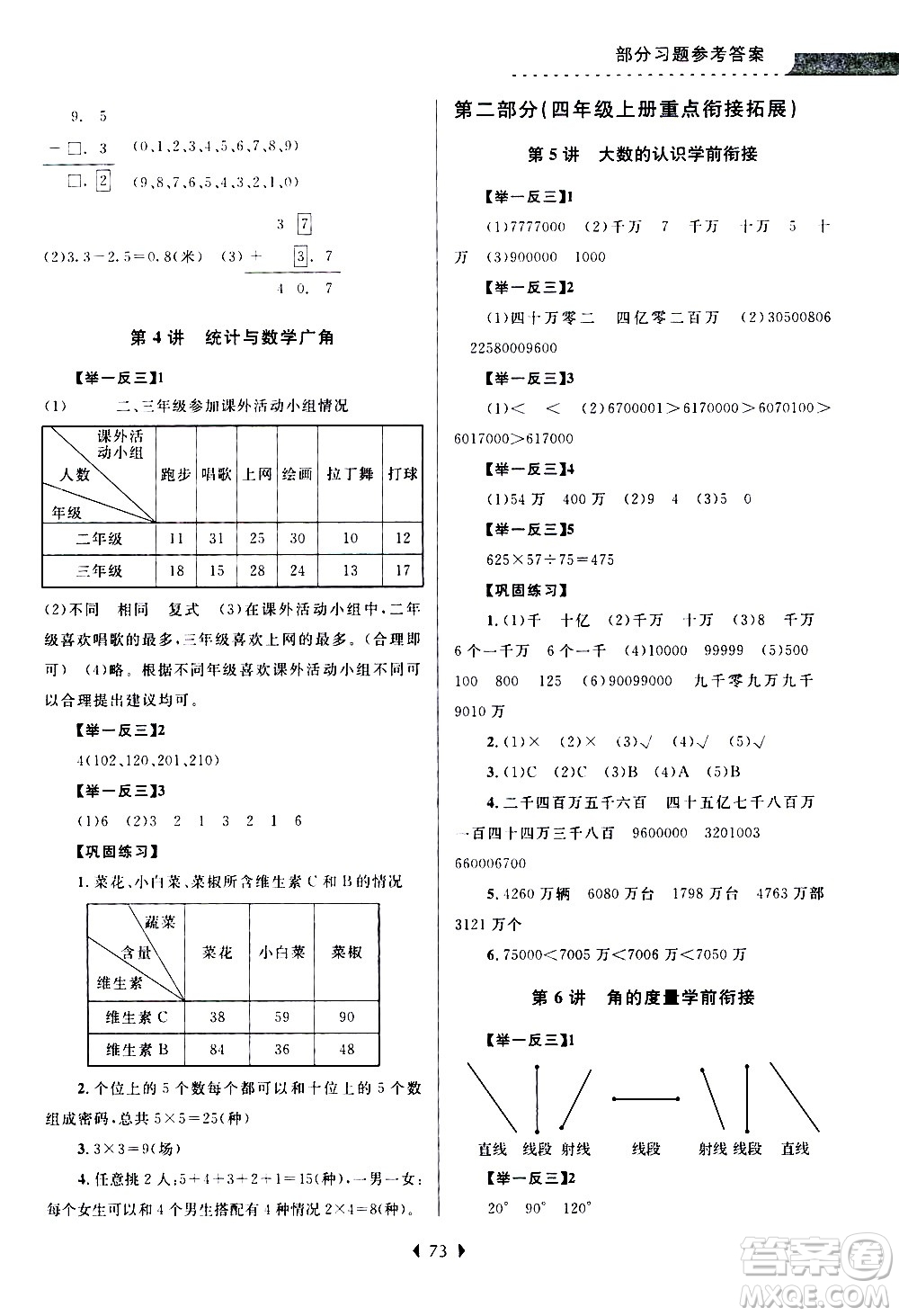 南京大學(xué)出版社2020年小學(xué)暑假銜接數(shù)學(xué)三年級(jí)升四年級(jí)參考答案