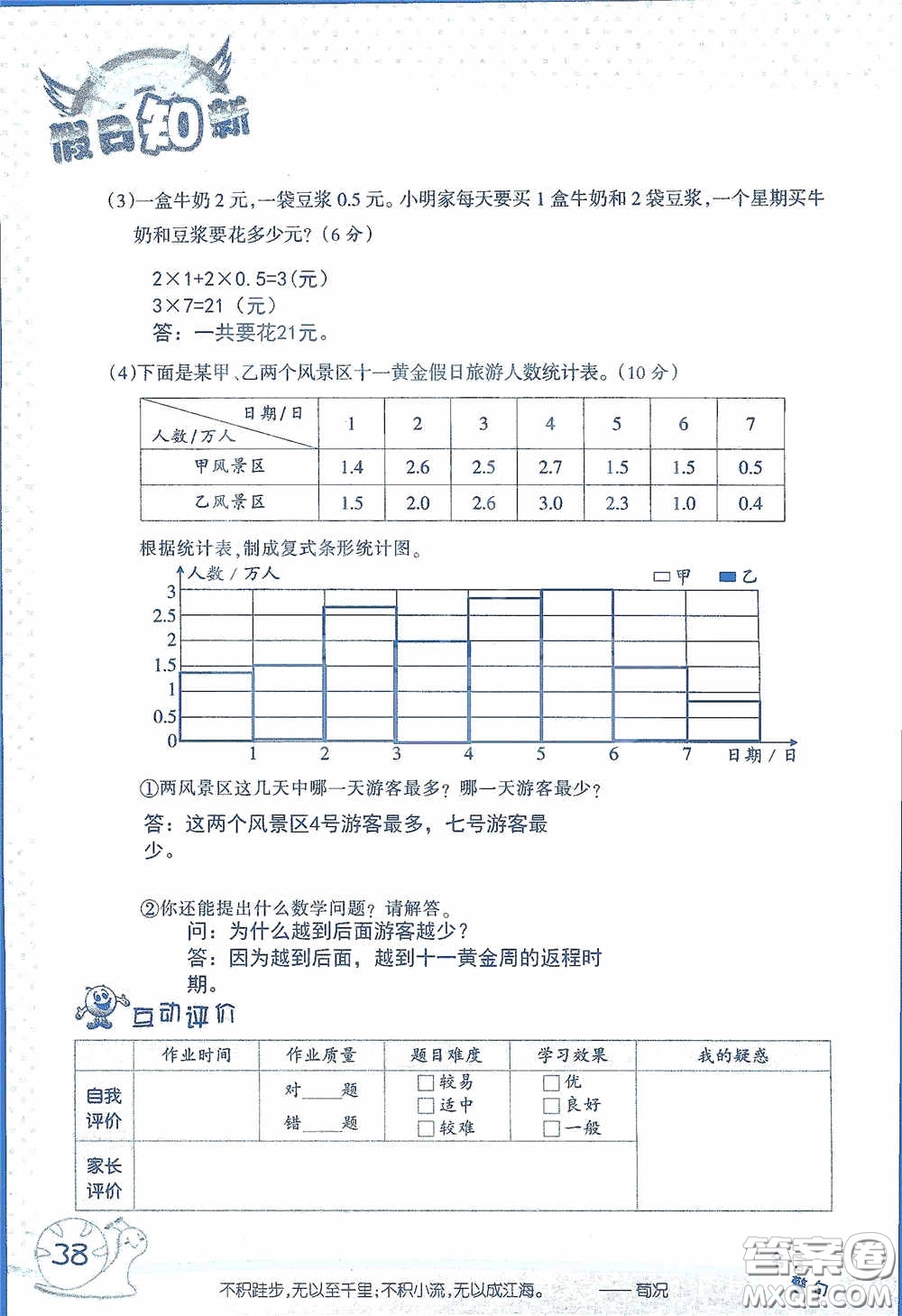 2020假日知新暑假學習與生活四年級數(shù)學學習版答案