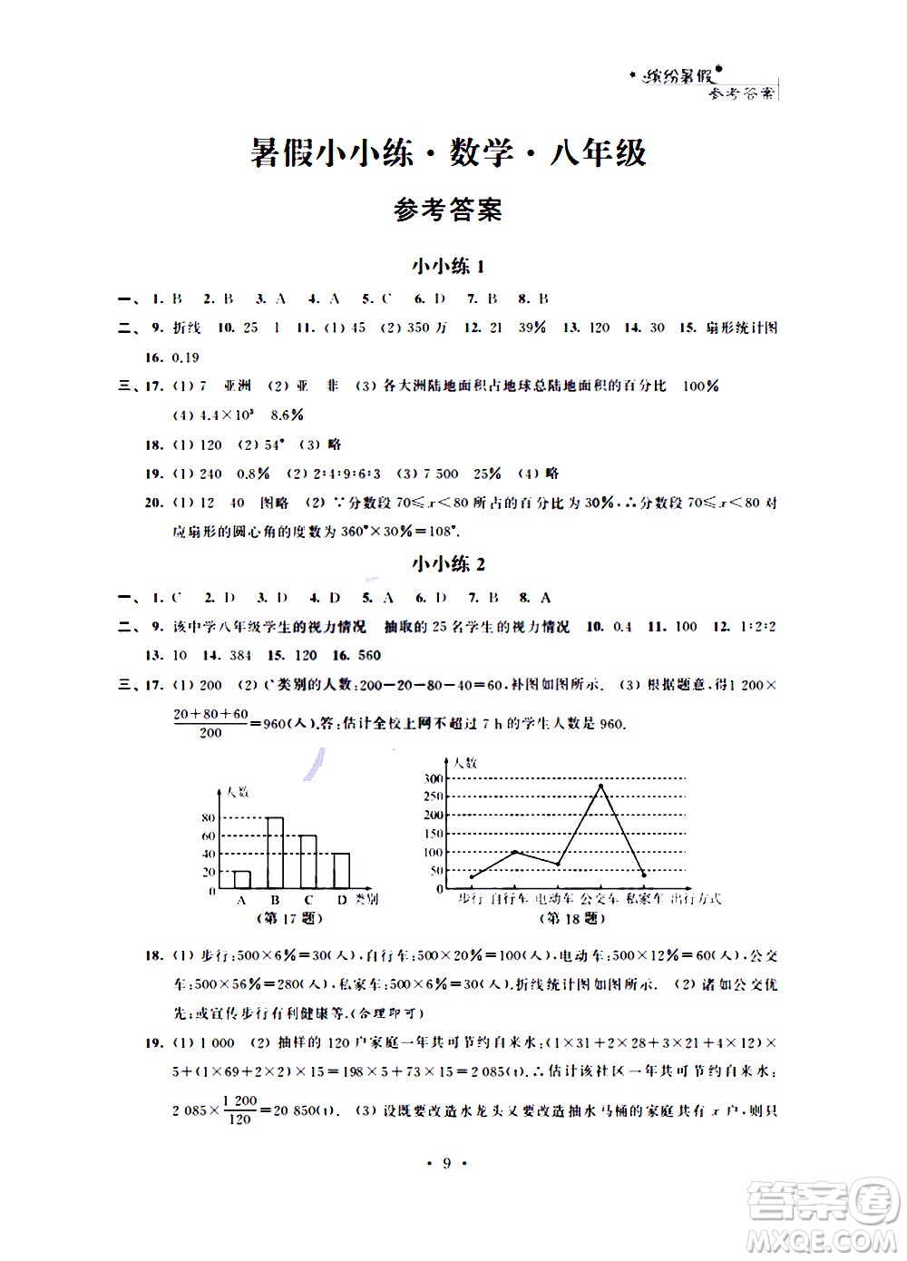 2020年暑假小小練八年級語文數(shù)學英語物理合訂本參考答案