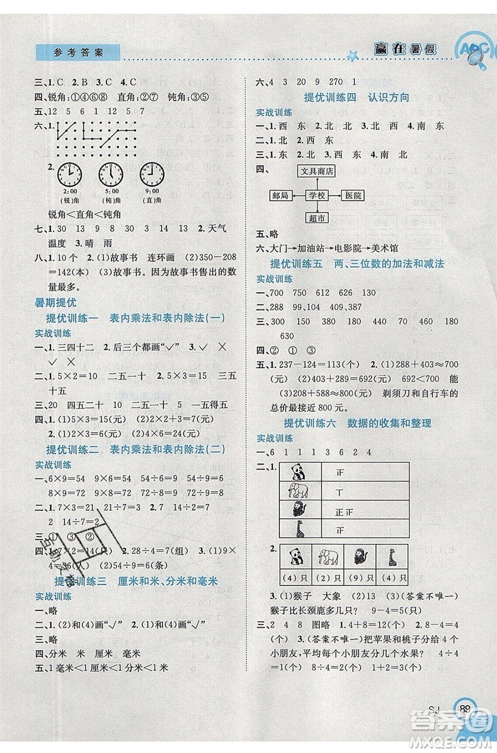 合肥工業(yè)大學出版社2020年贏在暑假銜接教材2升3數(shù)學SJ蘇教版答案