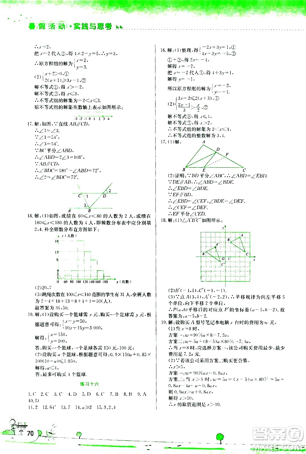 2020年暑假活動(dòng)實(shí)踐與思考綜合練習(xí)七年級(jí)數(shù)學(xué)參考答案