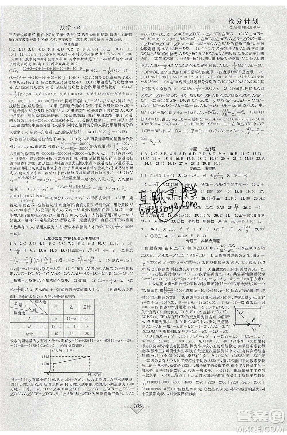 合肥工業(yè)大學(xué)出版社2020年贏在暑假搶分計(jì)劃八年級(jí)數(shù)學(xué)RJ人教版參考答案