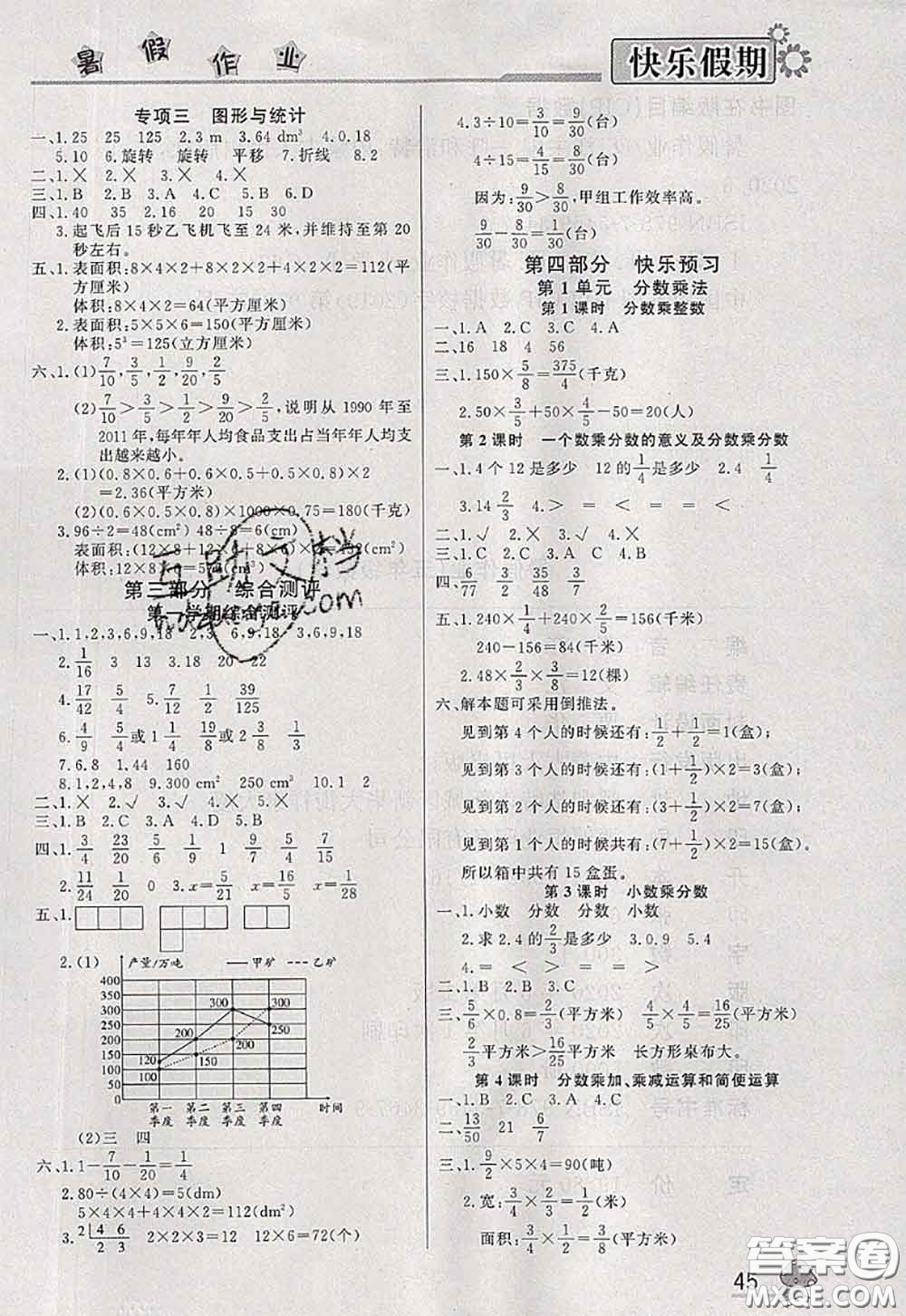 內(nèi)蒙古人民出版社2020快樂假期暑假作業(yè)五年級(jí)數(shù)學(xué)人教版答案