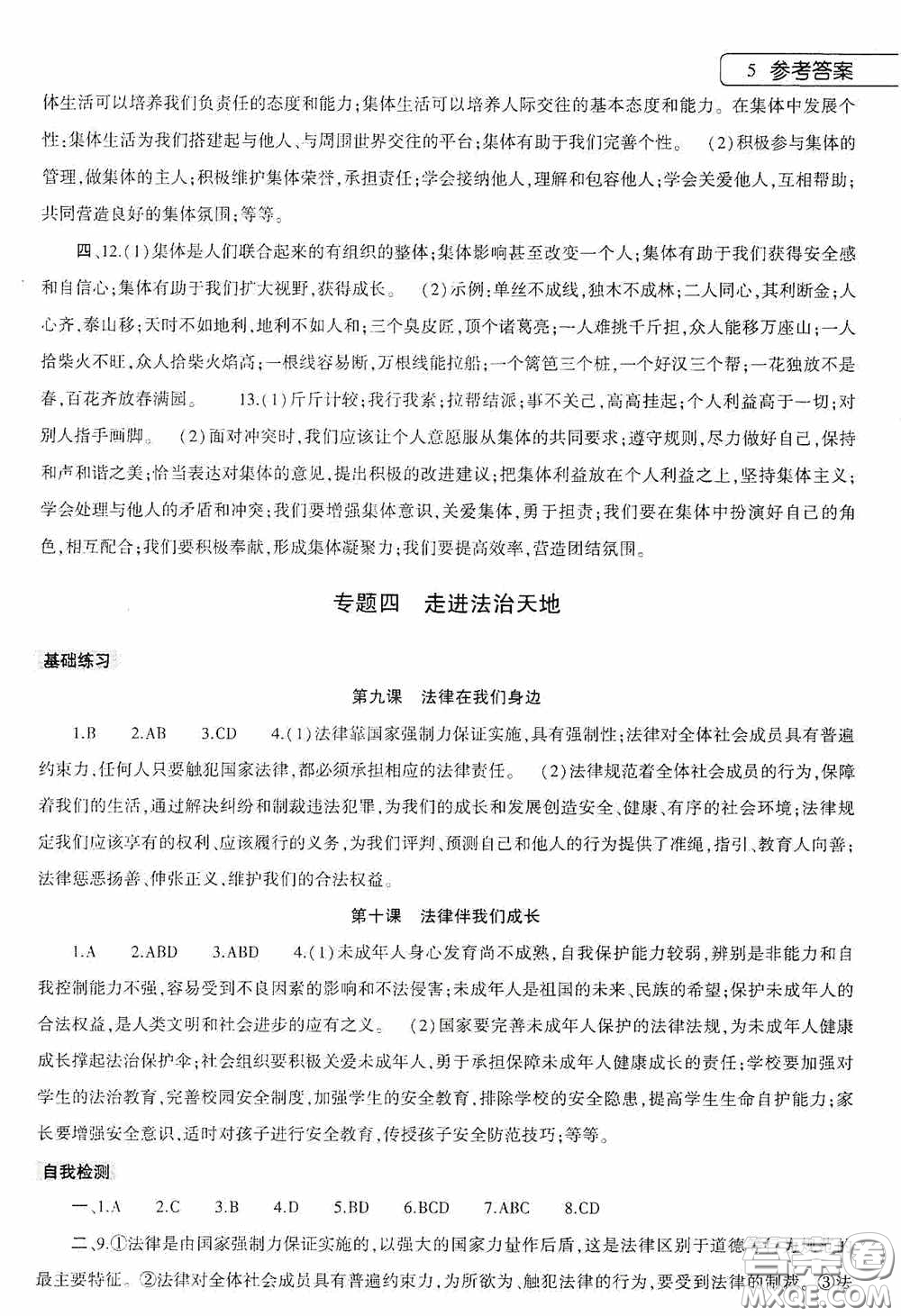 大象出版社2020暑假作業(yè)本道德與法治七年級下冊人教版答案