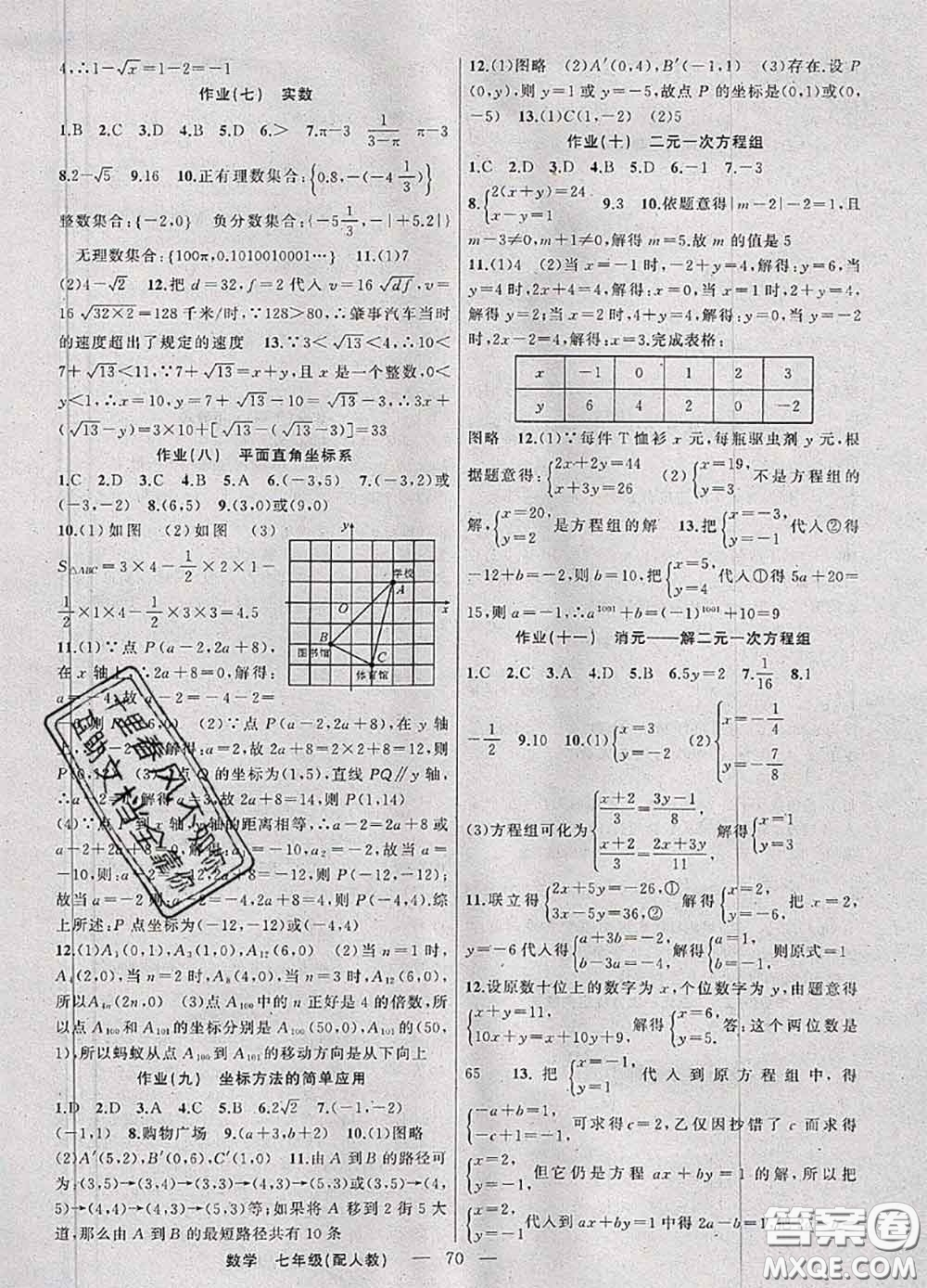 2020年期末暑假銜接快樂驛站假期作業(yè)七年級數(shù)學(xué)人教版答案