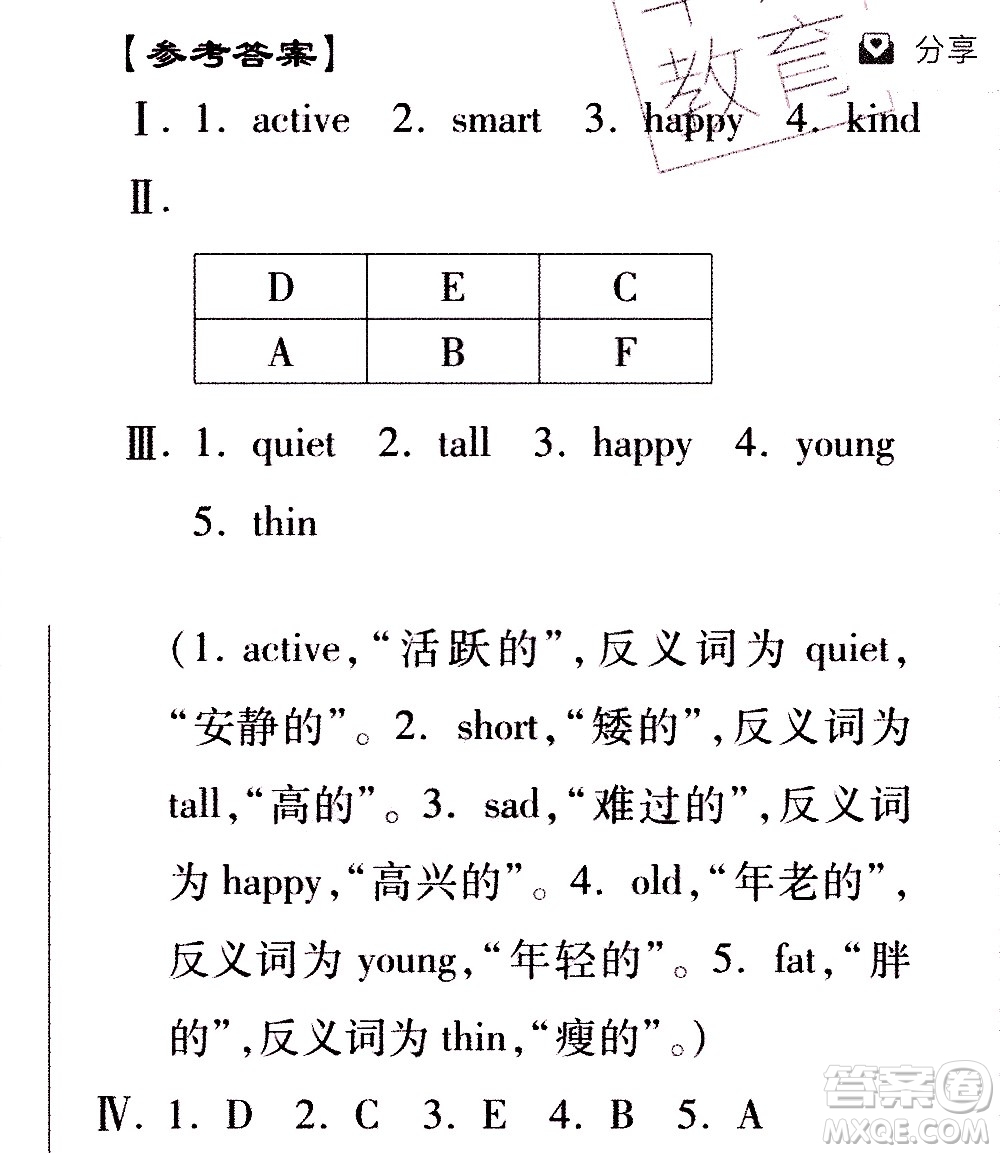 2020年假日知新暑假學習與生活五年級英語學習版參考答案