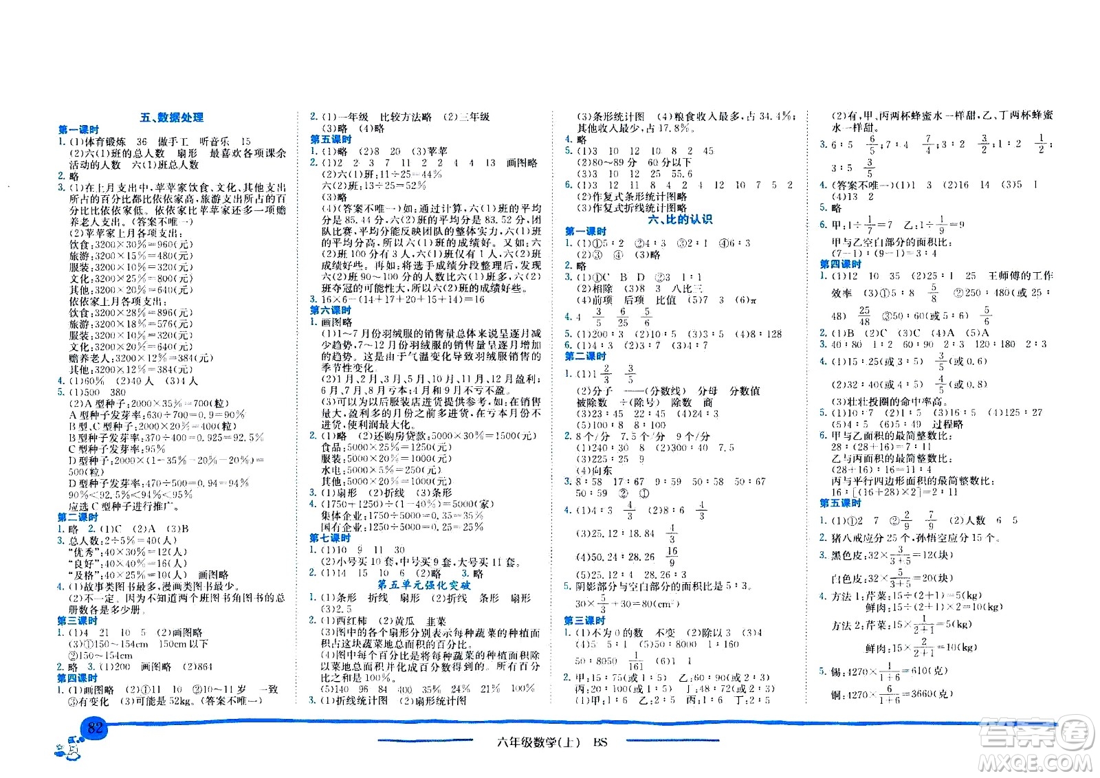 龍門書局2020秋黃岡小狀元作業(yè)本六年級數(shù)學(xué)BS北師版參考答案