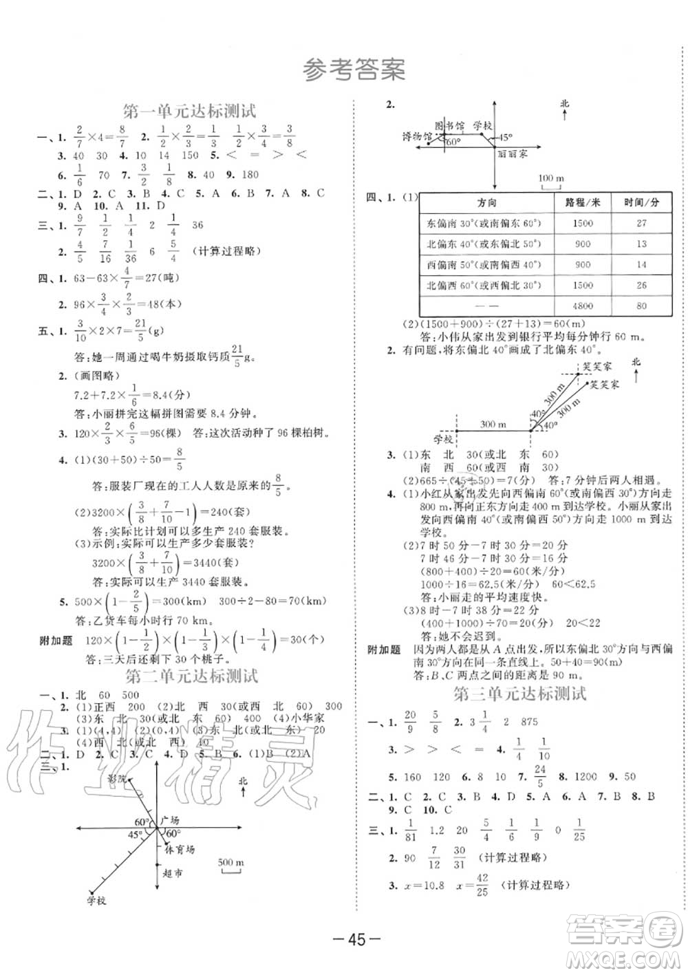 小兒郎2020秋53天天練六年級數(shù)學(xué)上冊人教版參考答案