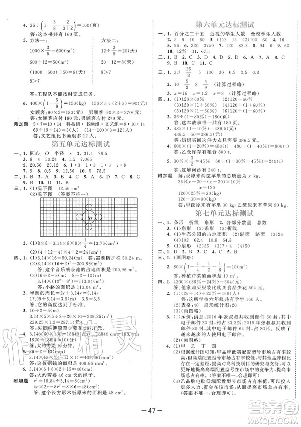 小兒郎2020秋53天天練六年級數(shù)學(xué)上冊人教版參考答案