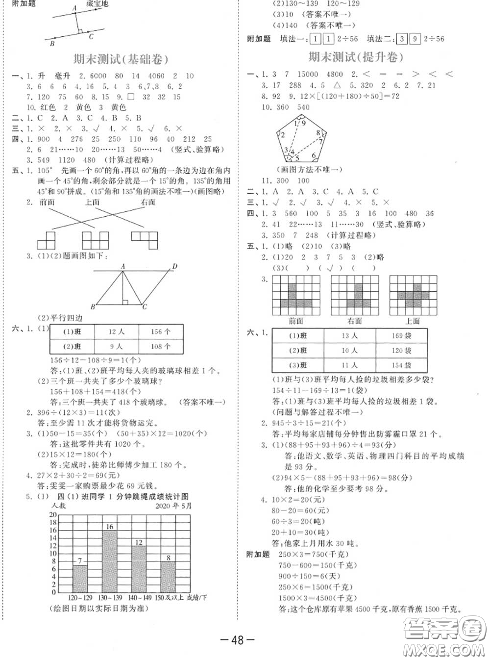 小兒郎2020秋53天天練四年級數(shù)學上冊蘇教版參考答案